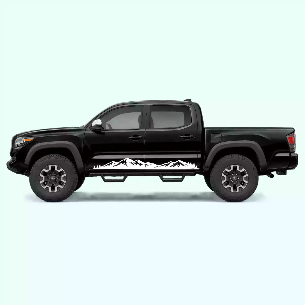 2016-2023 Toyota Tacoma Mountain Range Rocker Stripes Vinyl Graphics Kit White