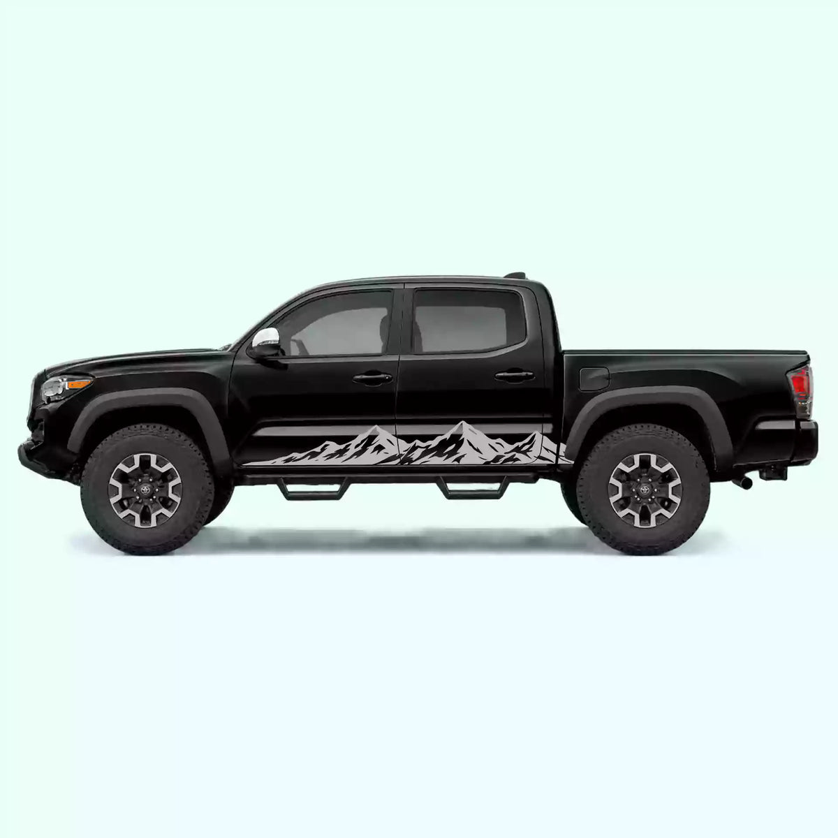 2016-2023 Toyota Tacoma Peak Mountain Rocker Stripes Vinyl Graphics Kit Gray