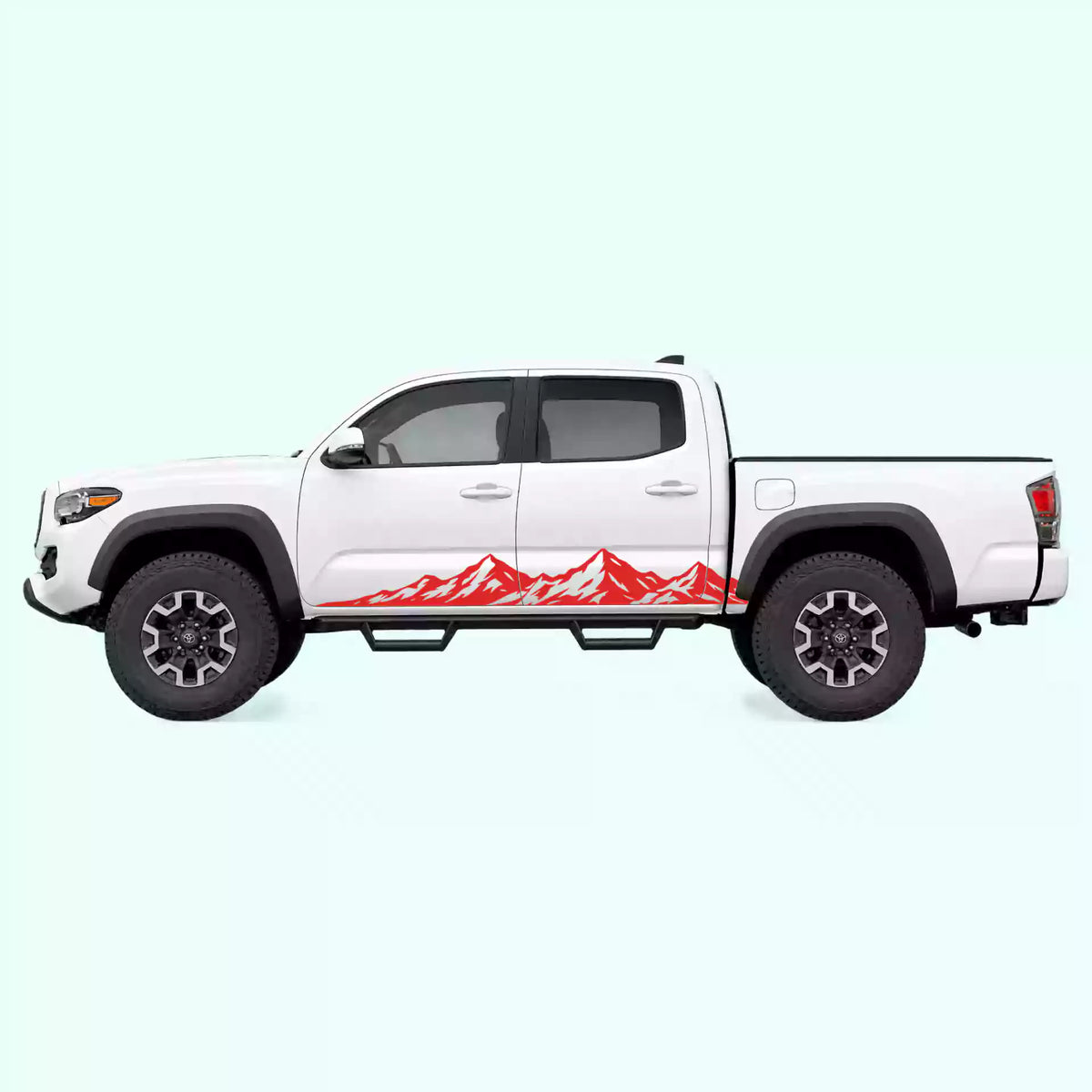 2016-2023 Toyota Tacoma Peak Mountain Rocker Stripes Vinyl Graphics Kit Red