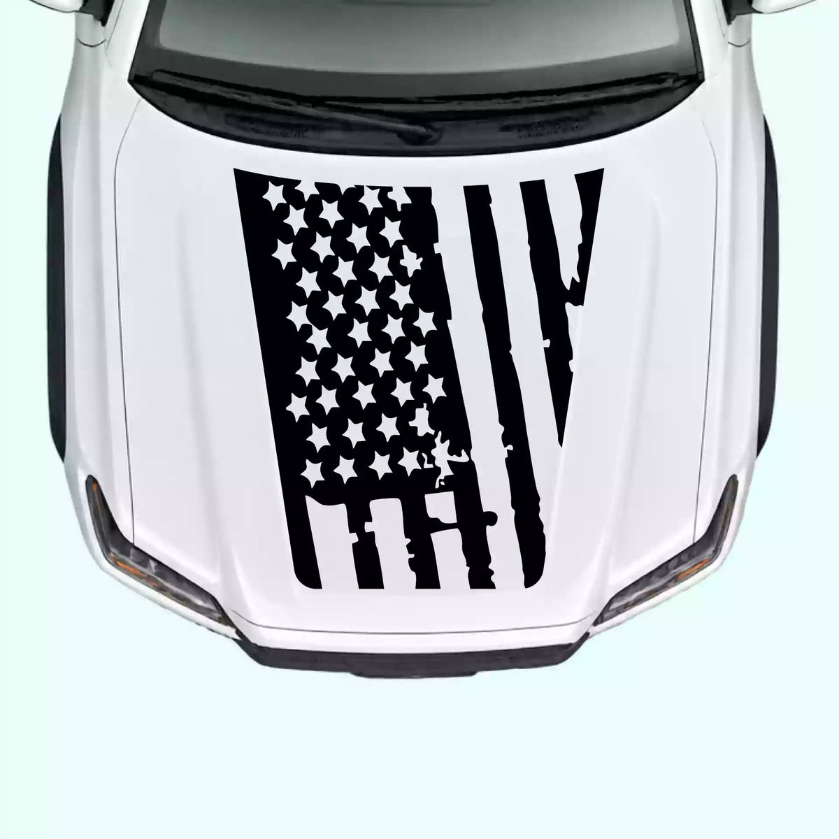 2016-2023 Toyota Tacoma Shred American Flag Hood Decals Vinyl Graphics Kit Black