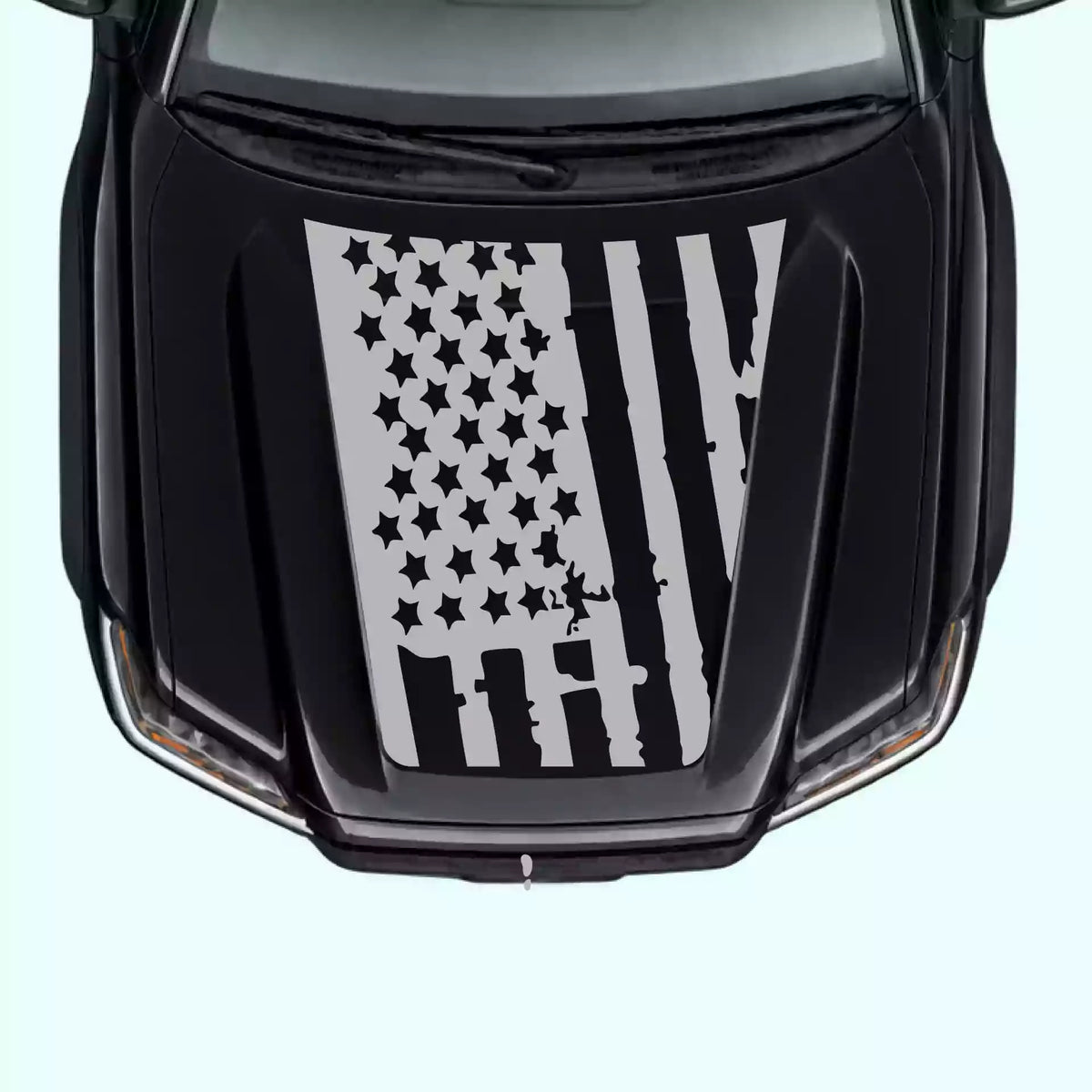 2016-2023 Toyota Tacoma Shred American Flag Hood Decals Vinyl Graphics Kit Gray