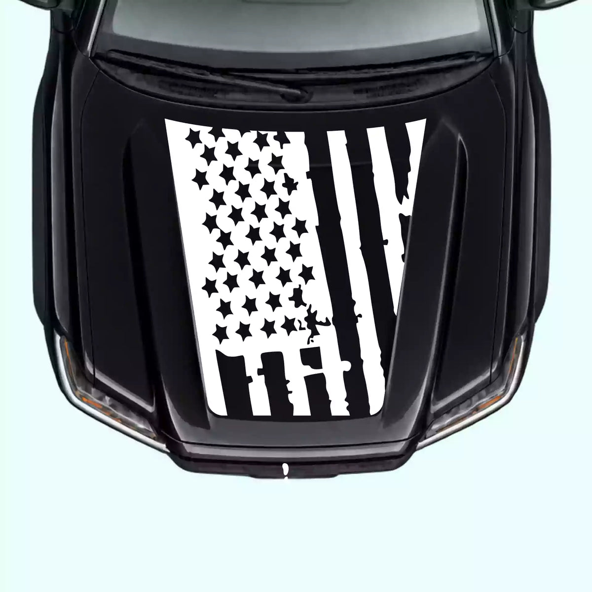 2016-2023 Toyota Tacoma Shred American Flag Hood Decals Vinyl Graphics Kit White