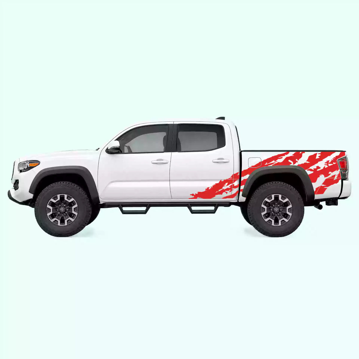 2016-2023 Toyota Tacoma Shredded Side Decals Vinyl Graphics Kit red