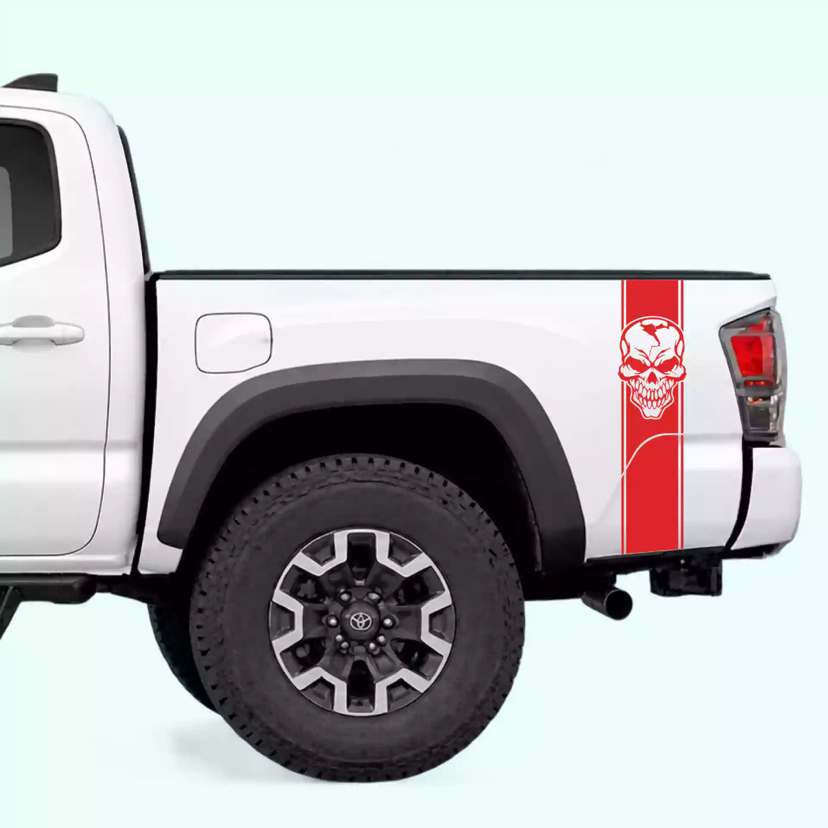 2016-2023 Toyota Tacoma Skull Bed Stripes Vinyl Graphics Kit red