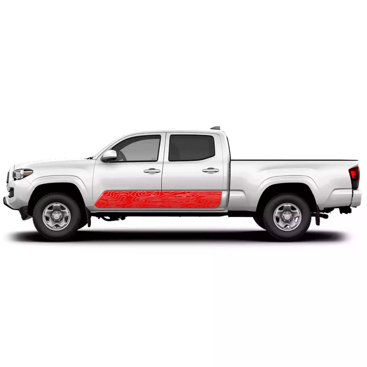 2016-2023 Toyota Tacoma Topographic Rocker Stripes Vinyl Graphics Kit red