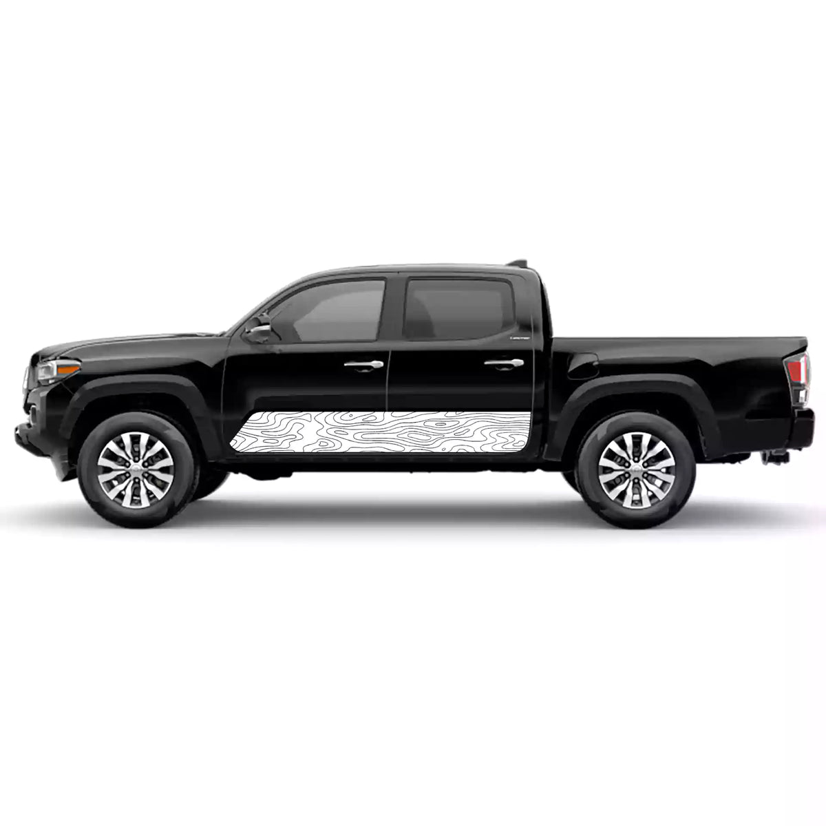 2016-2023 Toyota Tacoma Topographic Rocker Stripes Vinyl Graphics Kit white