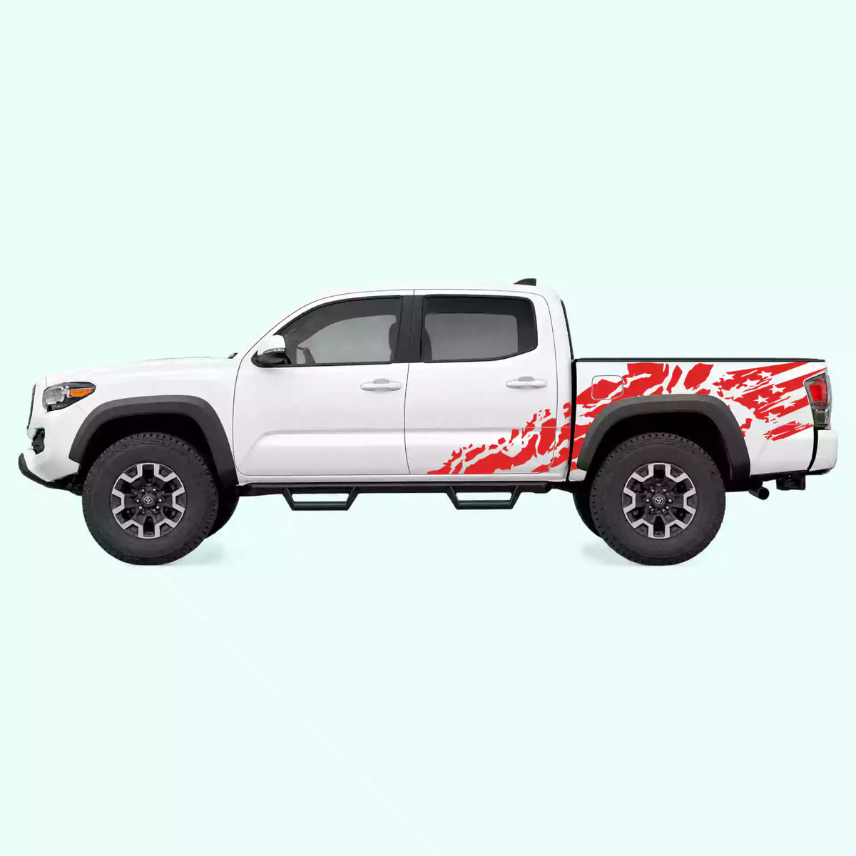 2016-2023 Toyota Tacoma US Flag Shred Side Decals Vinyl Graphics Kit Red