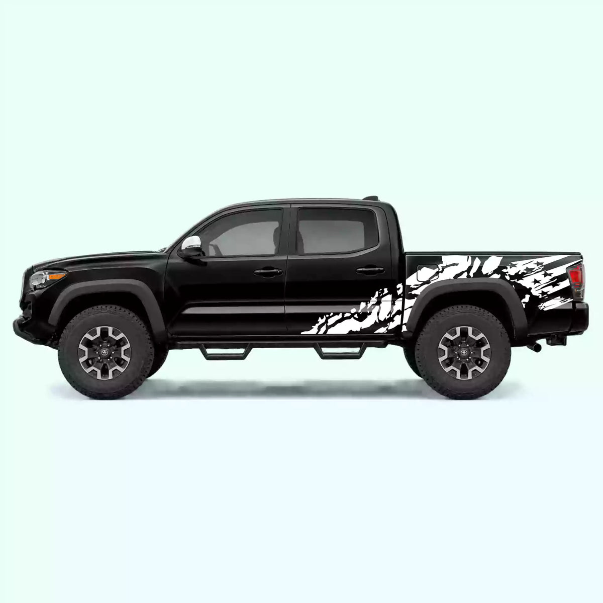 2016-2023 Toyota Tacoma US Flag Shred Side Decals Vinyl Graphics Kit White