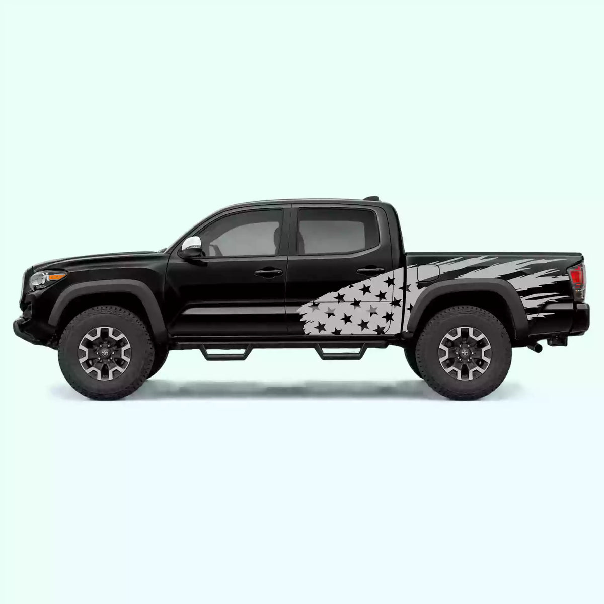2016-2023 Toyota Tacoma US Flag Side Decals Vinyl Graphics Kit gray