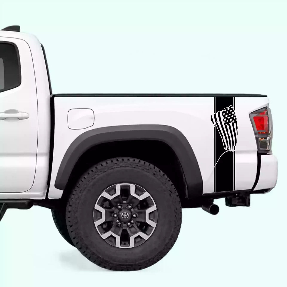 2016-2023 Toyota Tacoma USA Flag Bed Decals Vinyl Graphics Kit Black