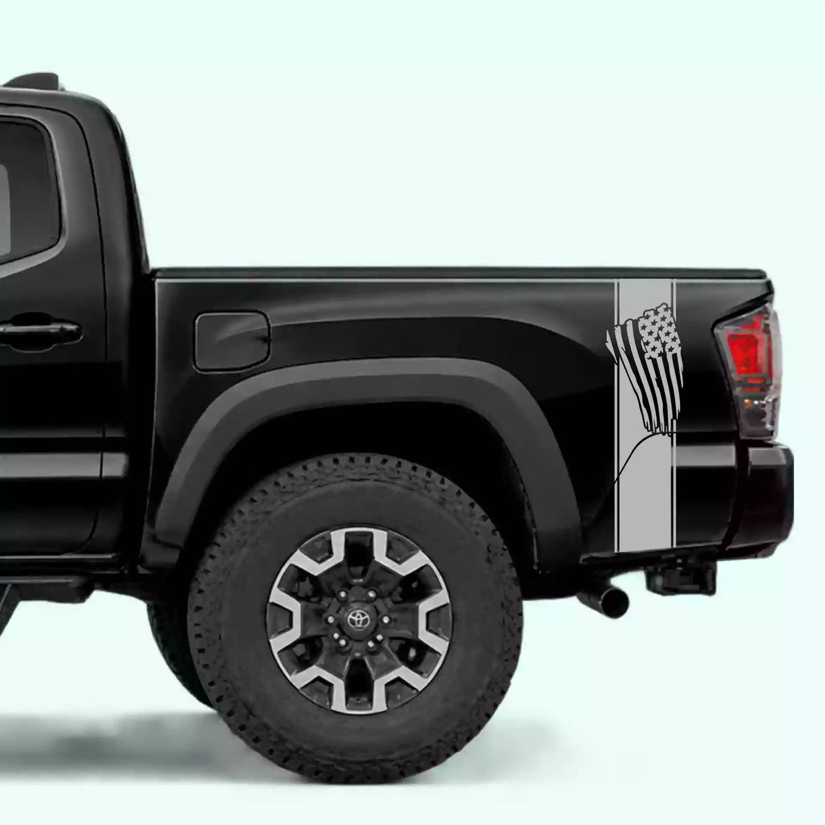 2016-2023 Toyota Tacoma USA Flag Bed Decals Vinyl Graphics Kit Gray