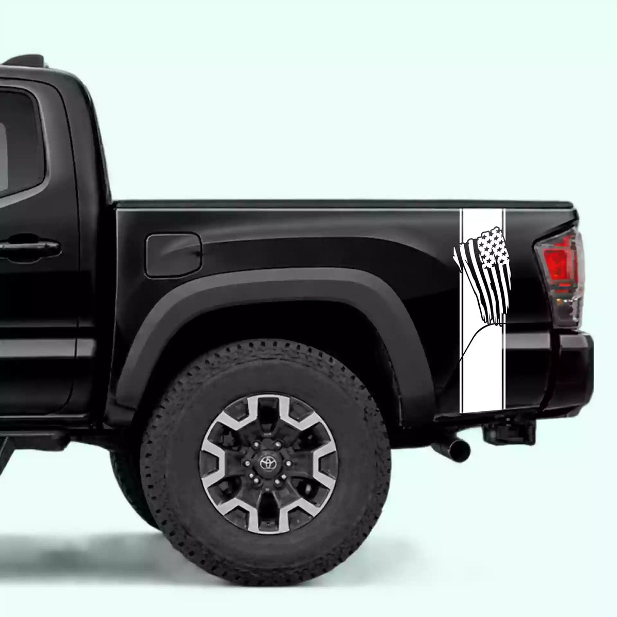 2016-2023 Toyota Tacoma USA Flag Bed Decals Vinyl Graphics Kit White
