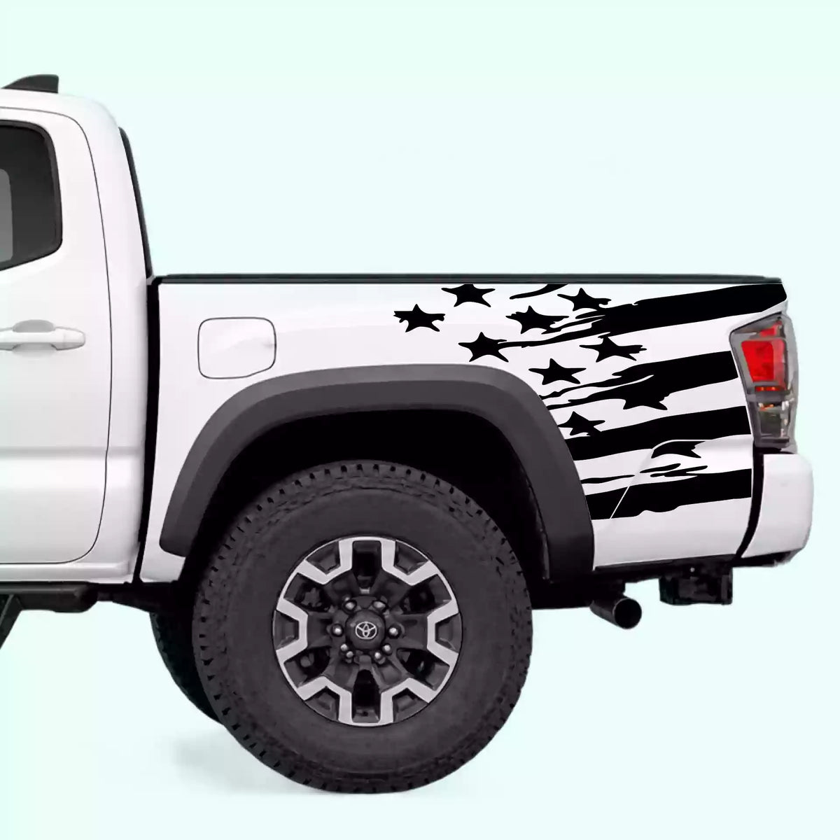 2016-2023 Toyota Tacoma USA Flag Shred Bed Decals Vinyl Graphics Kit Black