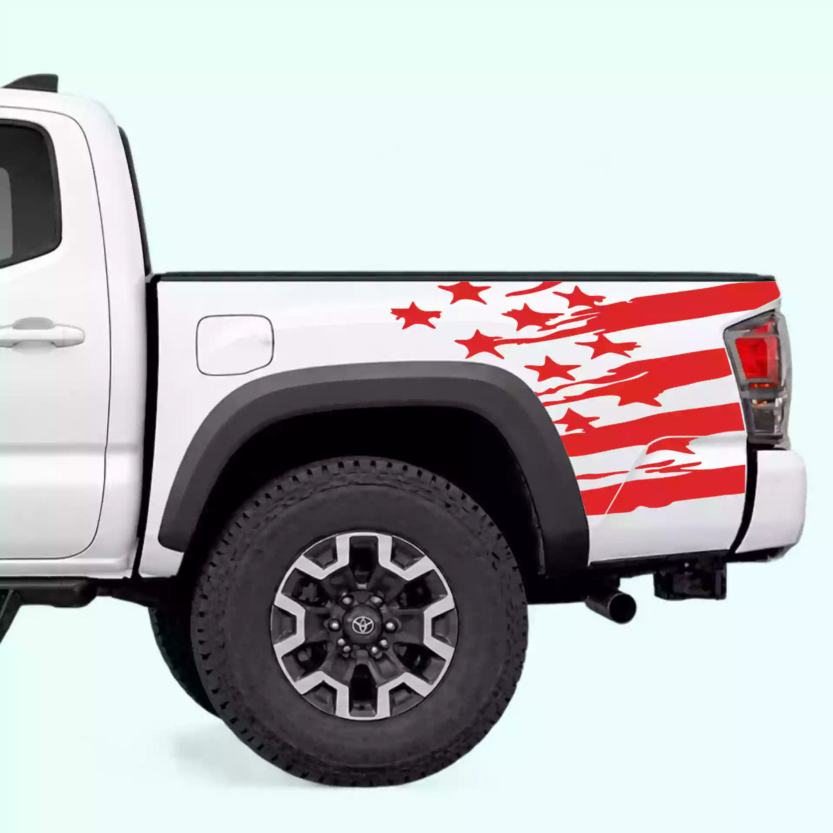 2016-2023 Toyota Tacoma USA Flag Shred Bed Decals Vinyl Graphics Kit Red