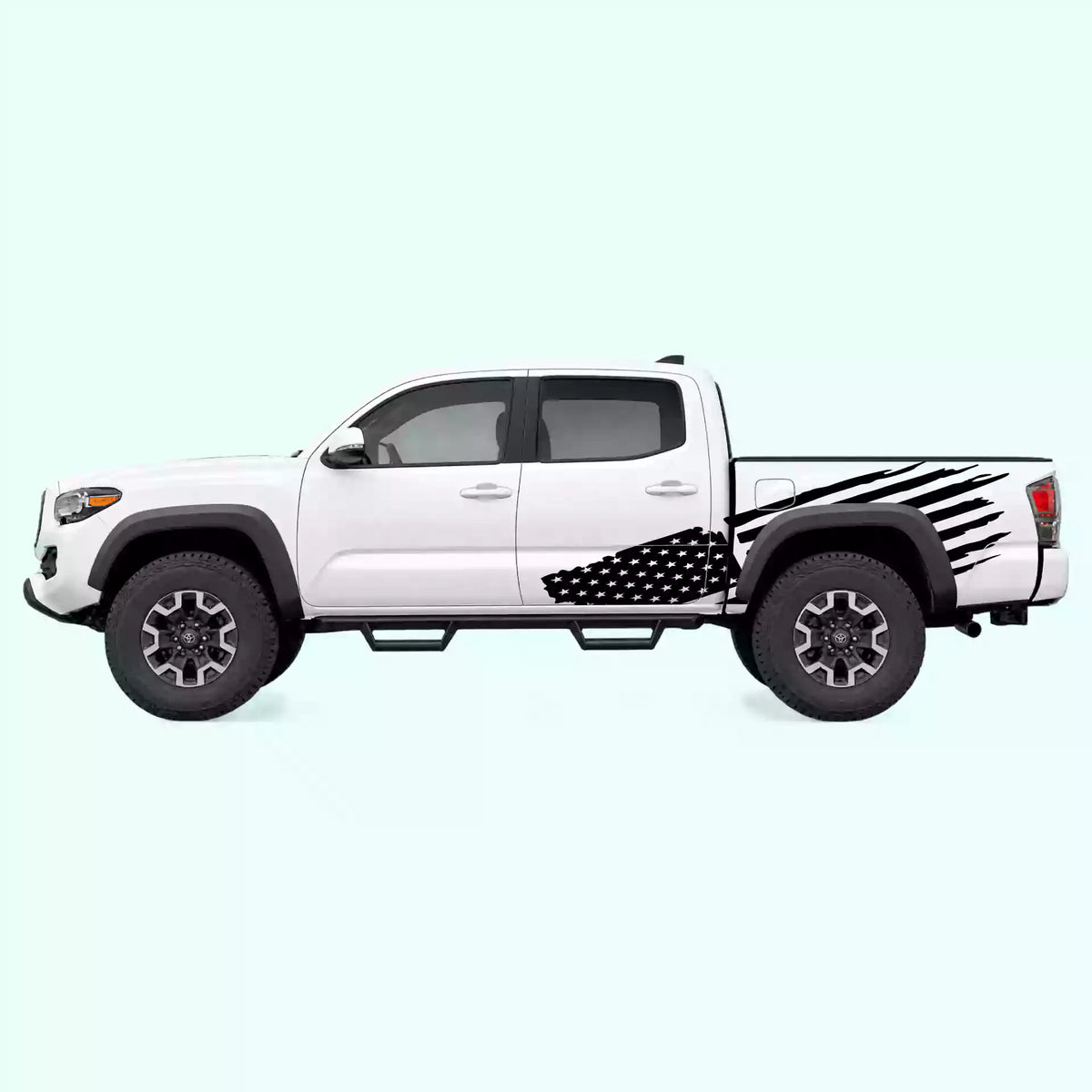 2016-2023 Toyota Tacoma USA Flag Side Decals Vinyl Graphics Kit black