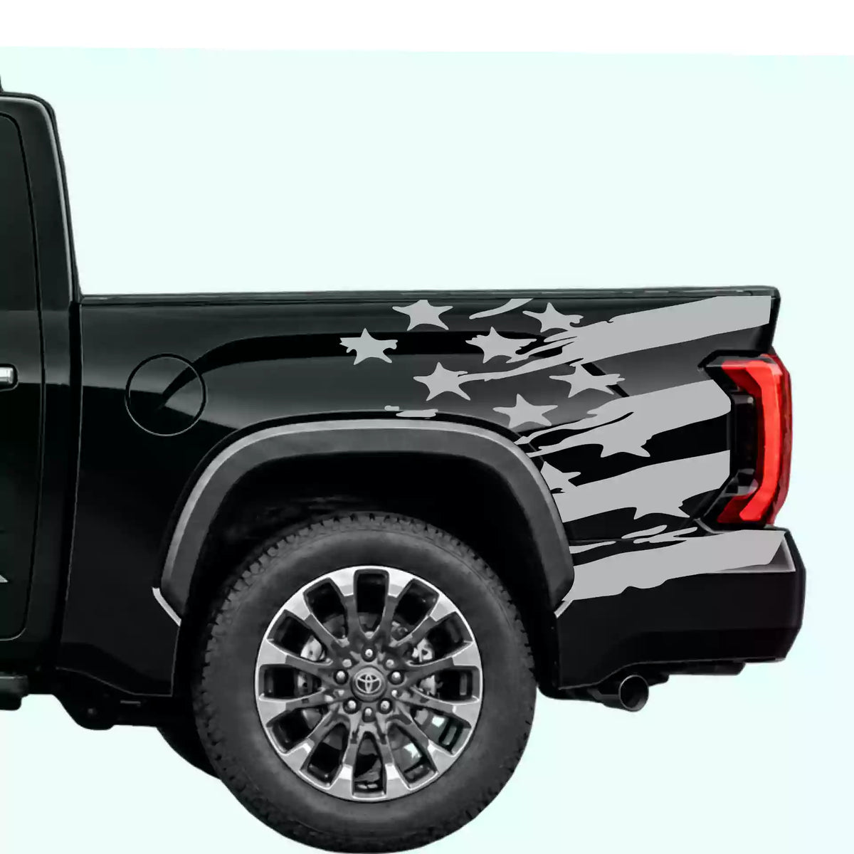 3rd Gen Toyota Tundra USA Flag Shred Bed Decals Vinyl Graphics Kit Gray