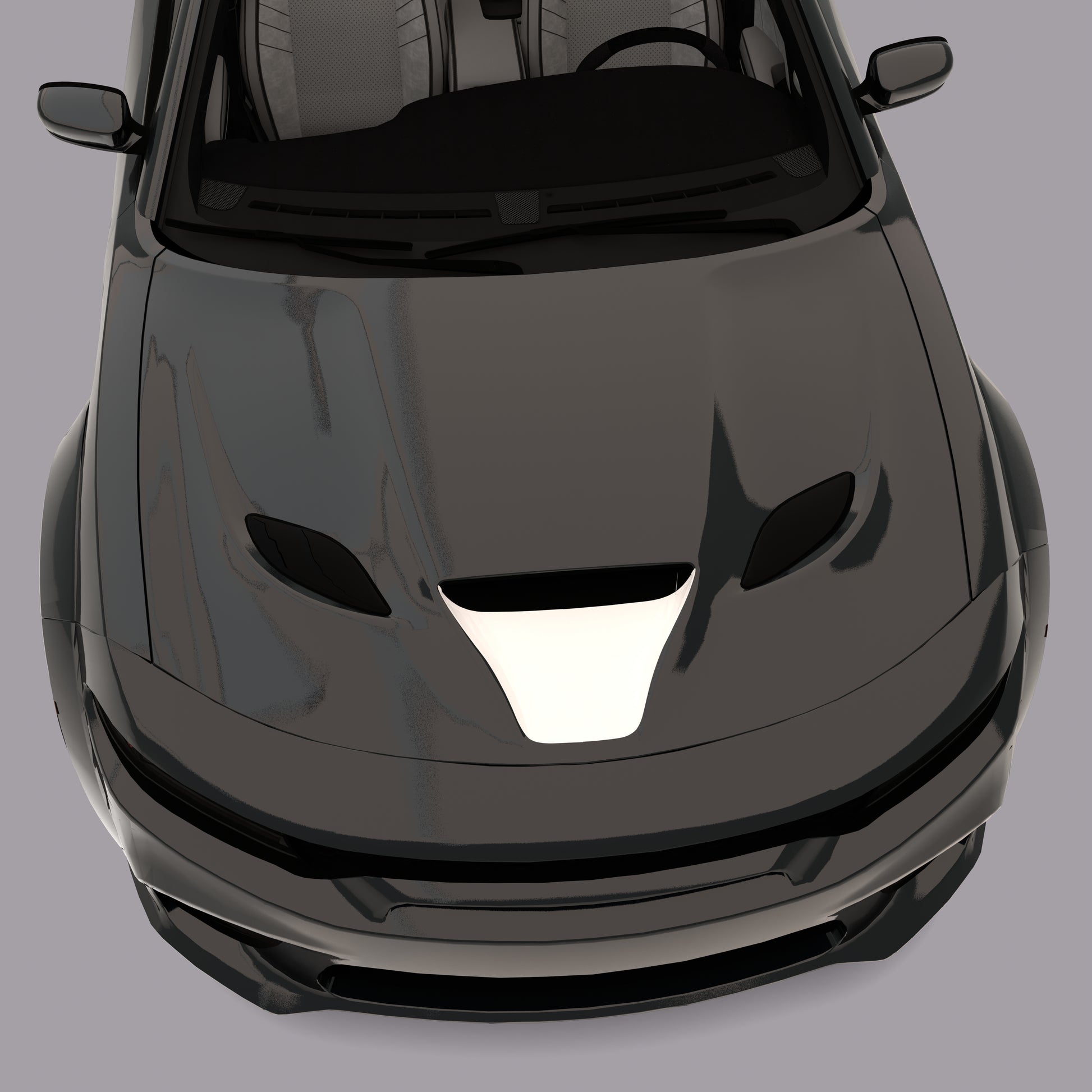 white car with white Hood Intake Scoop Decals