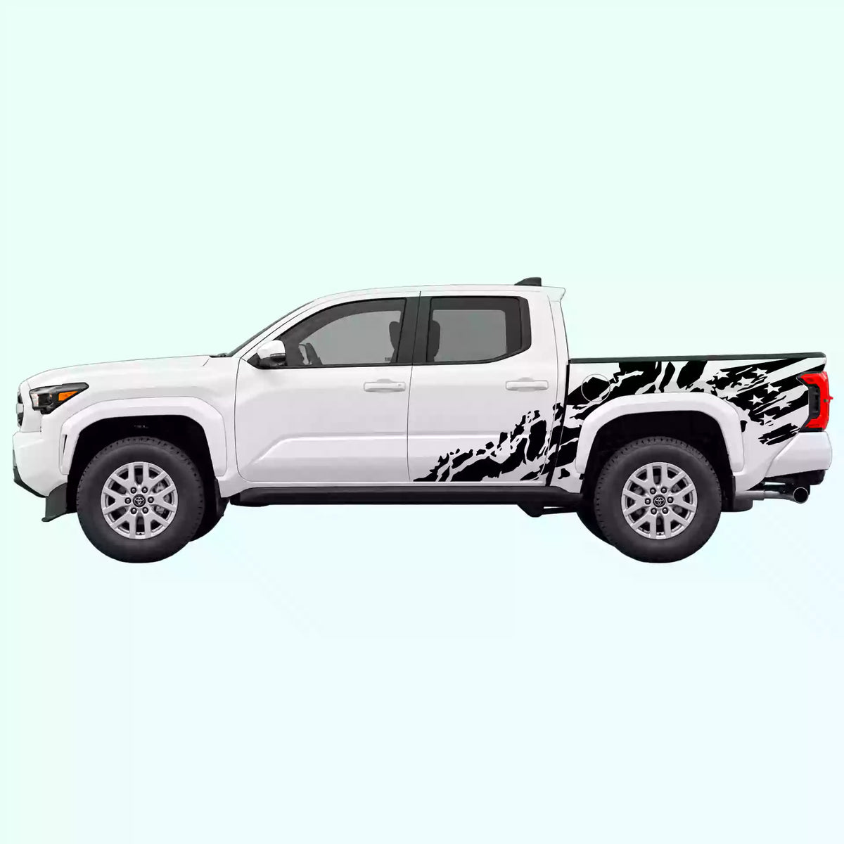 4th Gen Toyota Tacoma US Flag Shred Side Decals Vinyl Graphics Kit Black