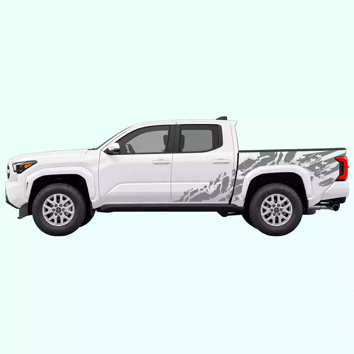 4th Gen Toyota Tacoma US Flag Shred Side Decals Vinyl Graphics Kit Gray