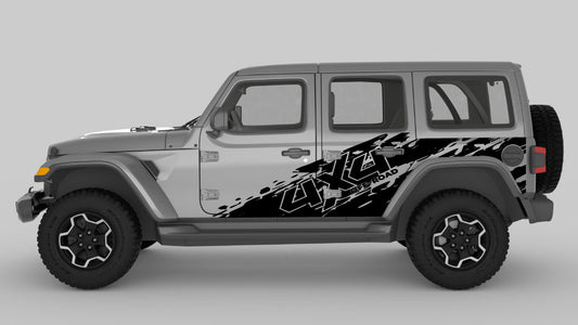 Black 4x4 Off-Road Tear Away Side Decals on Gray Jeep Wrangler JL