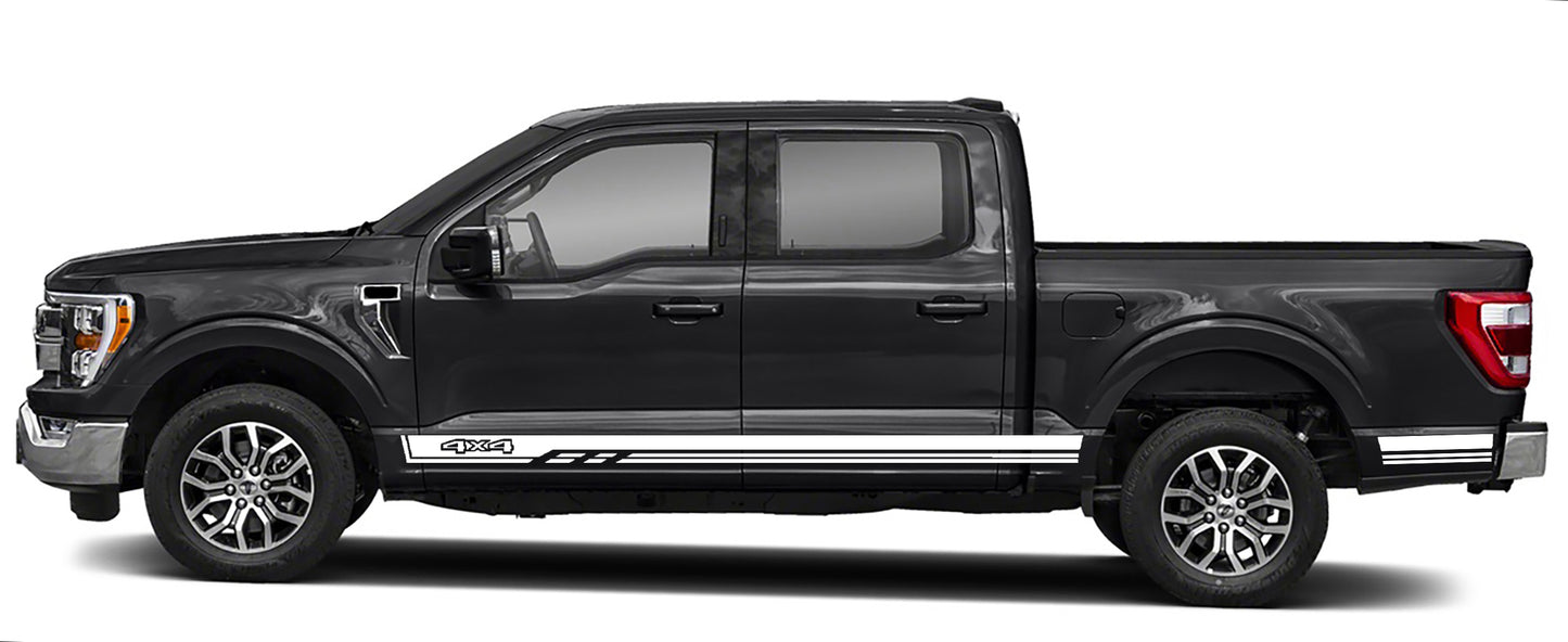 4x4 rocker panel stripes vinyl graphics for ford f 150 2021 to 2023 models white