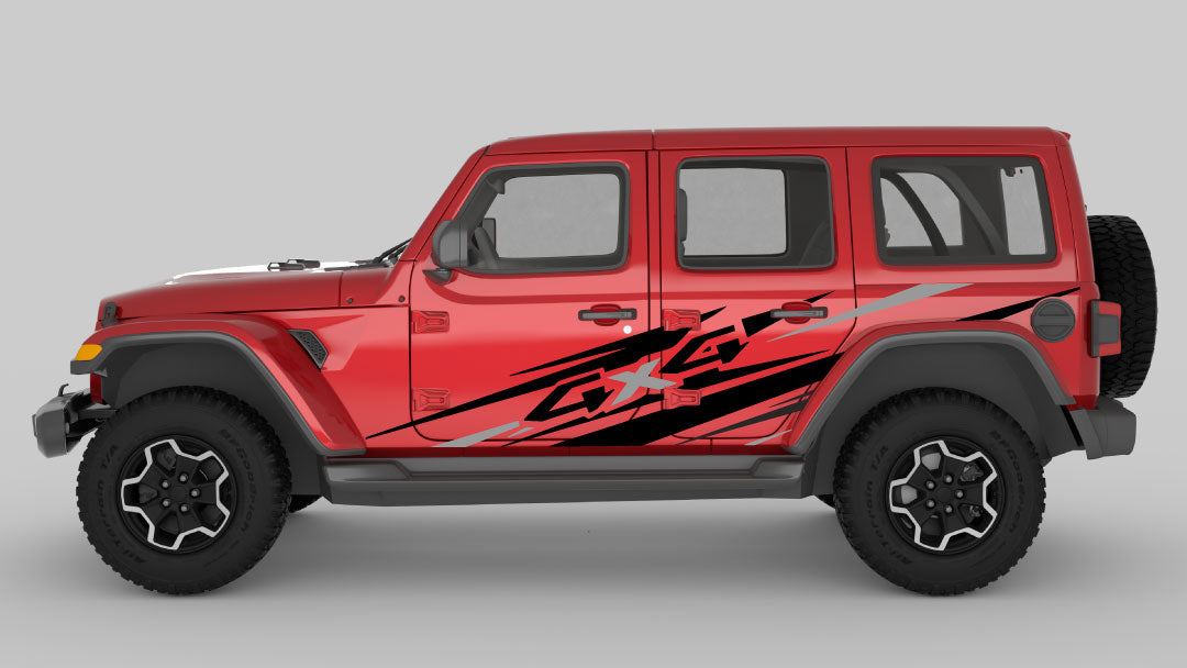 4x4 Side Decals & Graphics Kit for Jeep Wrangler JL black and gray color