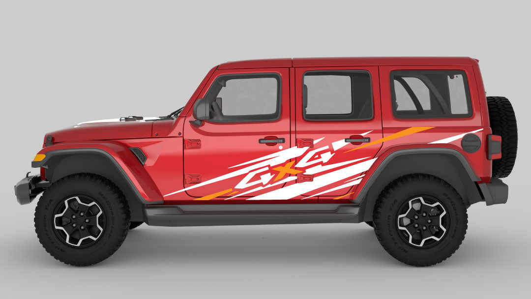 4x4 Side Decals & Graphics Kit for Jeep Wrangler JL white and orange color