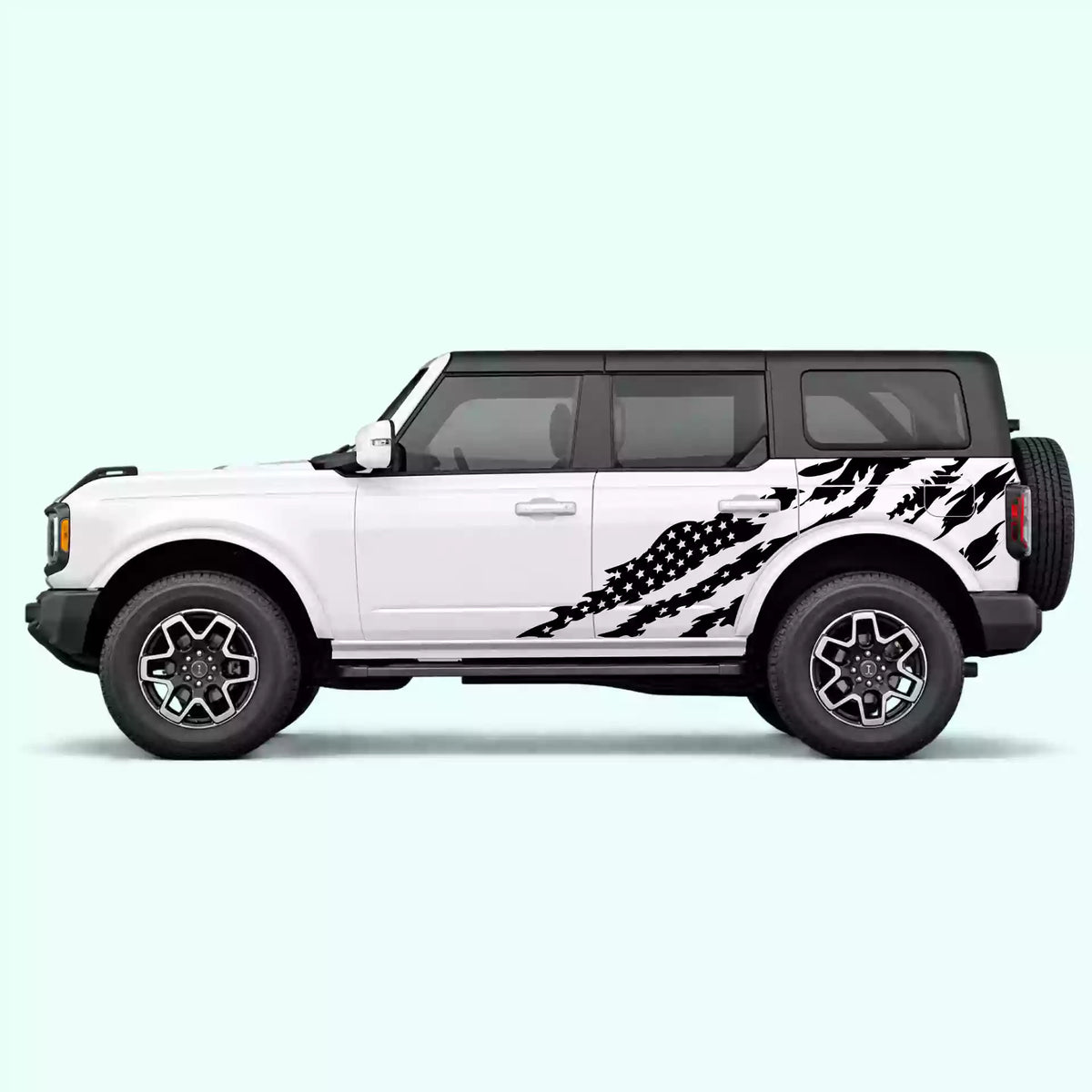 6th Gen Ford Bronco American Flag Side Decals Vinyl Graphics Kit Black