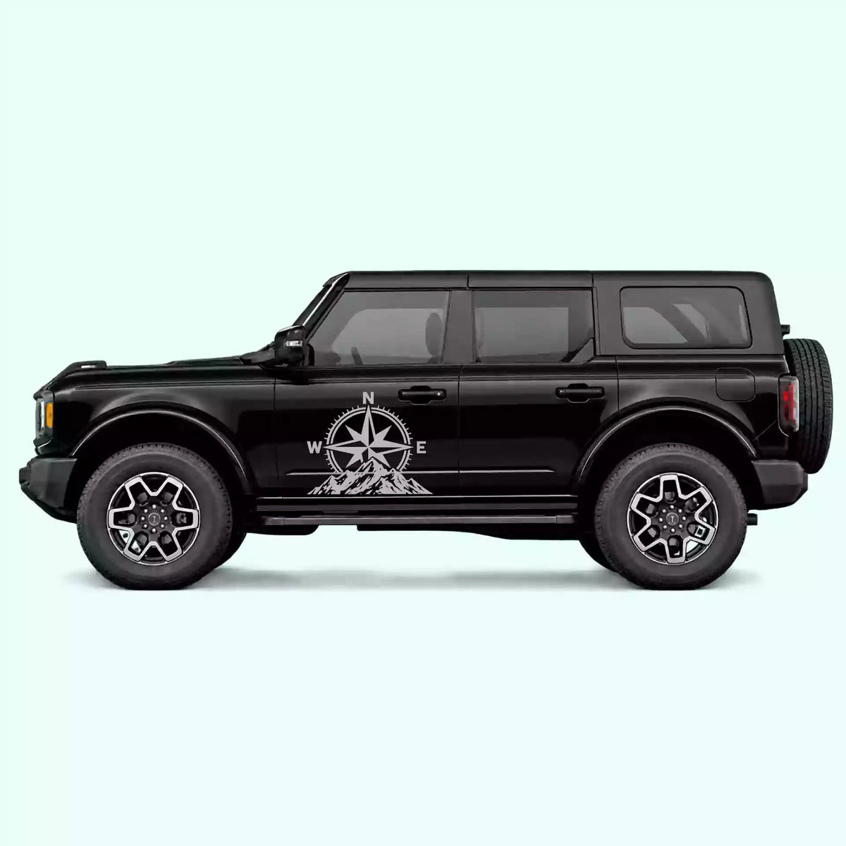 6th Gen Ford Bronco Compass Mountains Side Decals Vinyl Graphics Kit Gray