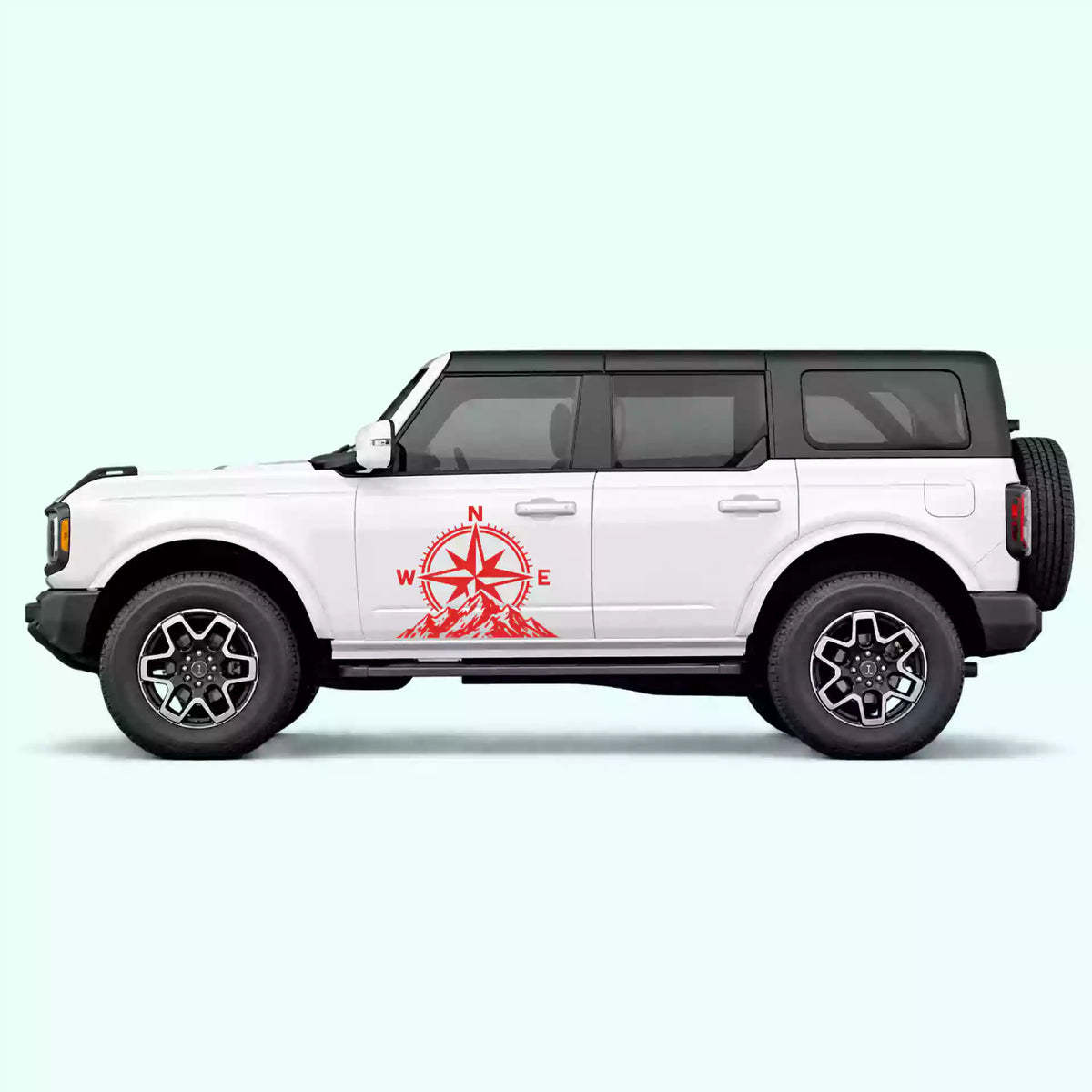 6th Gen Ford Bronco Compass Mountains Side Decals Vinyl Graphics Kit Red