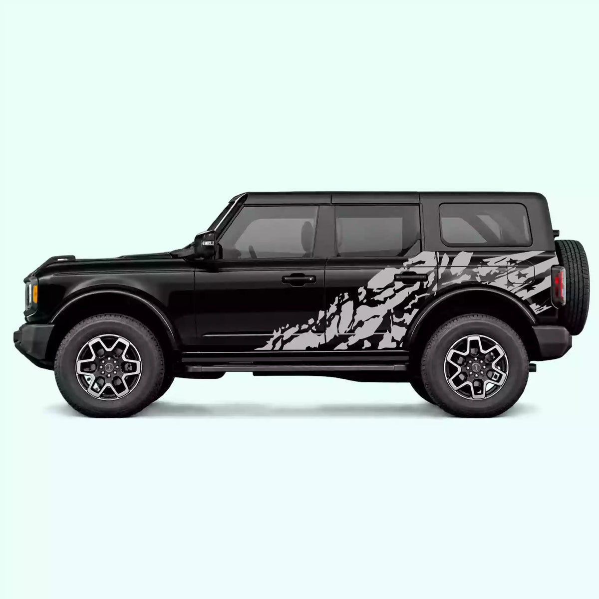 6th Gen Ford Bronco US Flag Shred Side Decals Vinyl Graphics Kit Gray