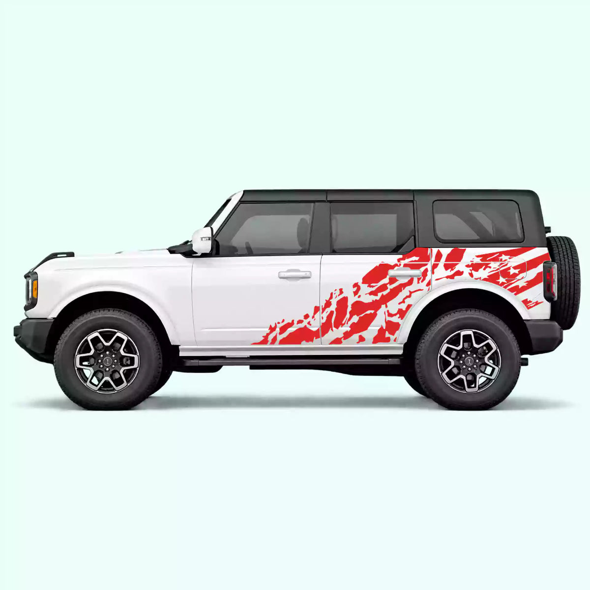 6th Gen Ford Bronco US Flag Shred Side Decals Vinyl Graphics Kit Red