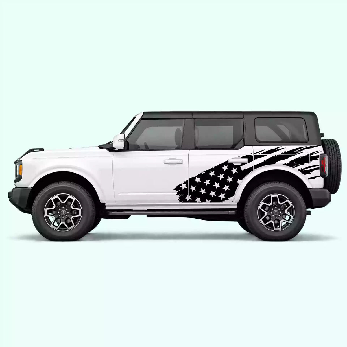 6th Gen Ford Bronco US Flag Side Decals Vinyl Graphics Kit Black