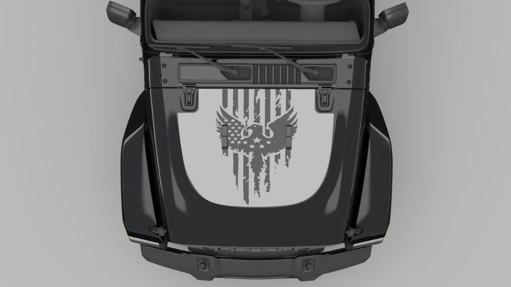 American Eagle Hood Decal in gray on Jeep Wrangler JL hood