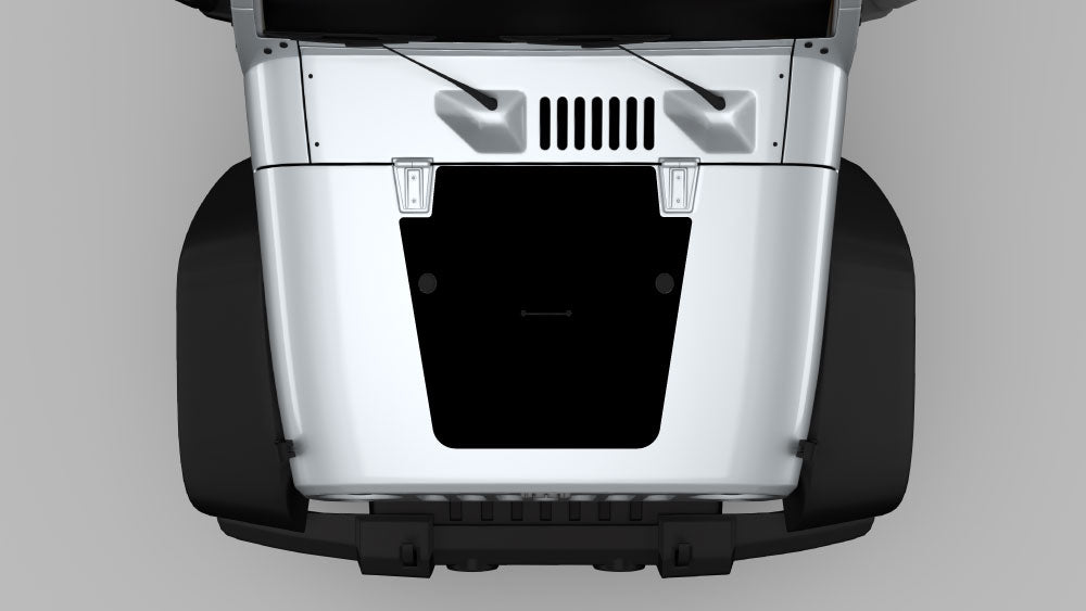 Center blackout hood decal overlay on Jeep Wrangler JK hood