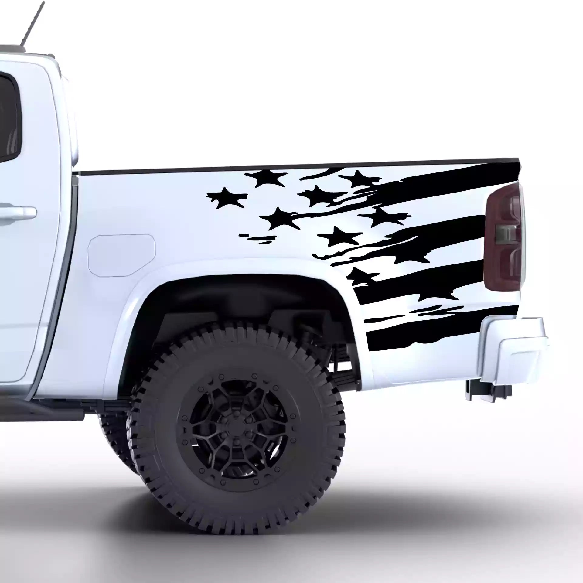 2015-2022 Chevrolet Colorado USA Flag Shred Bed Decals Vinyl Graphics Kit Black