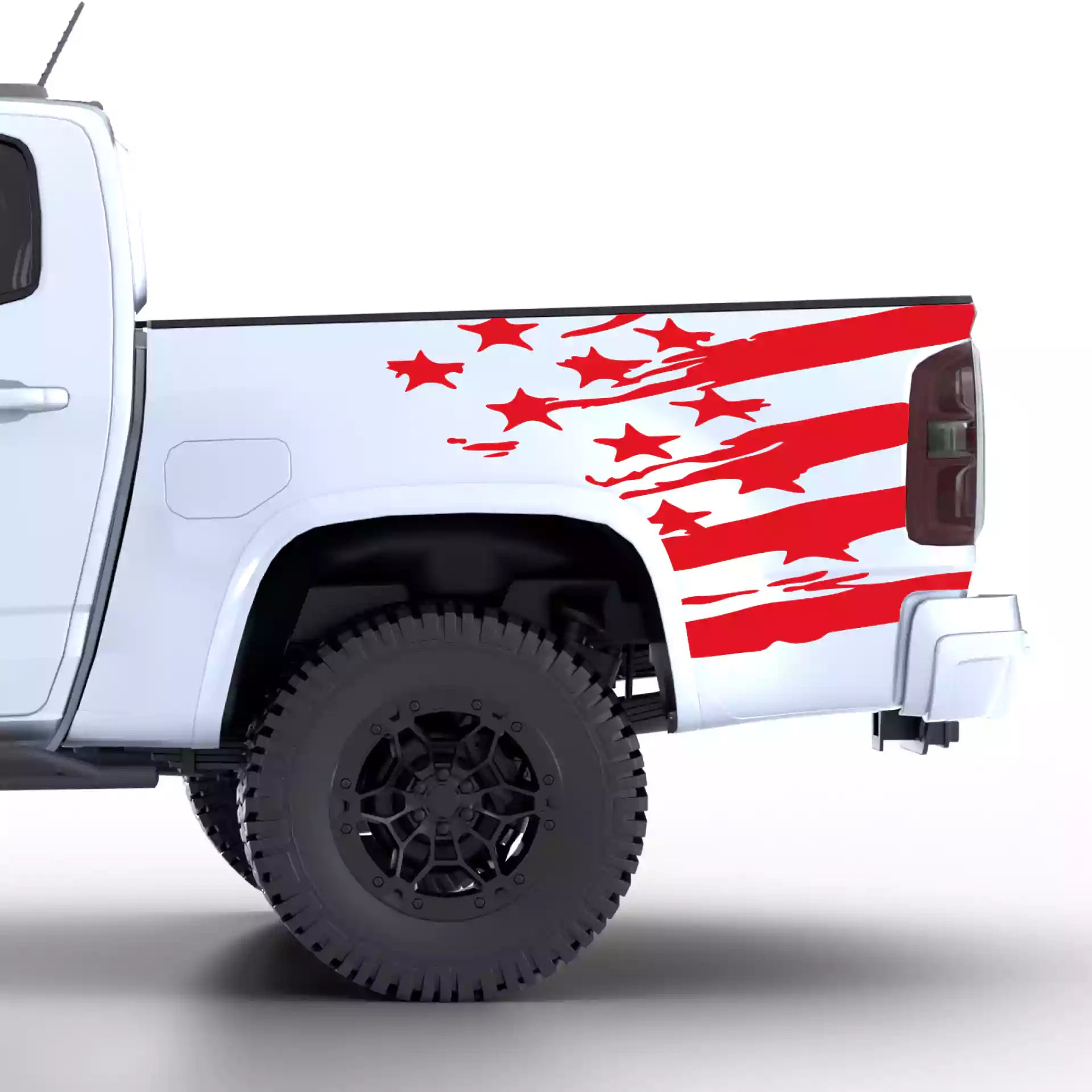 2015-2022 Chevrolet Colorado USA Flag Shred Bed Decals Vinyl Graphics Kit Red