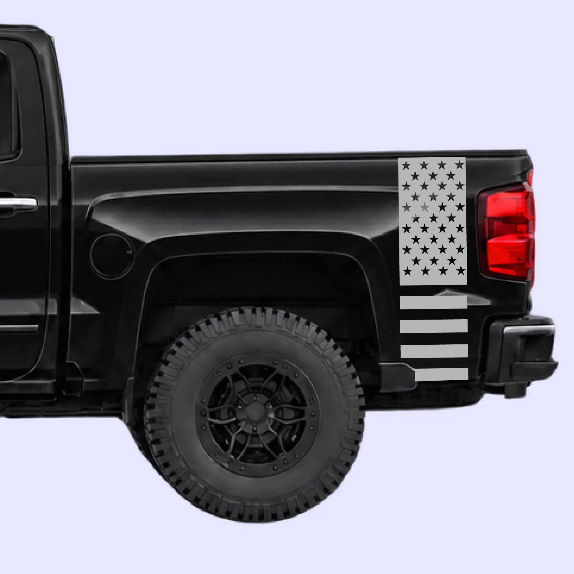 2014-2019 Chevrolet Silverado American Flag Bed Side Stripes Vinyl Graphics Kit Gray