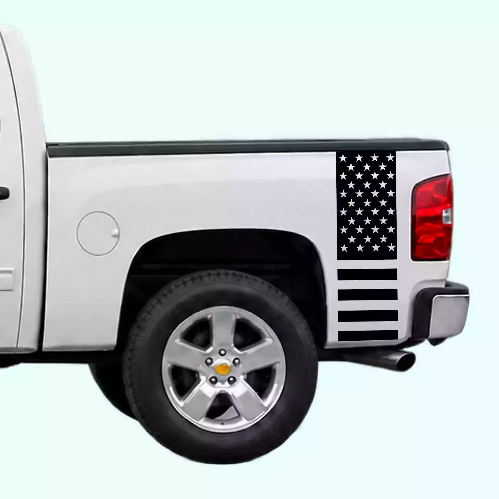 2007-2013 Chevrolet Silverado American Flag Bed Side Stripes Vinyl Graphics Kit Black