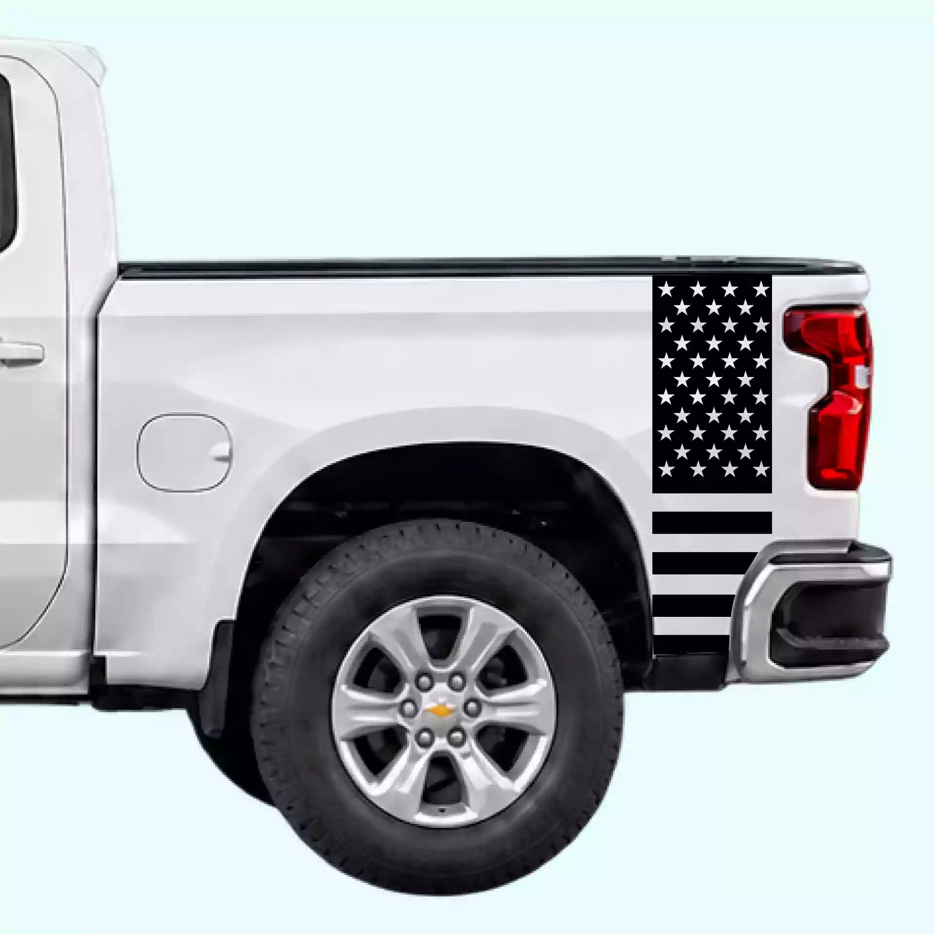 2019-present Chevrolet Silverado American Flag Bed Side Stripes Vinyl Graphics Kit Black