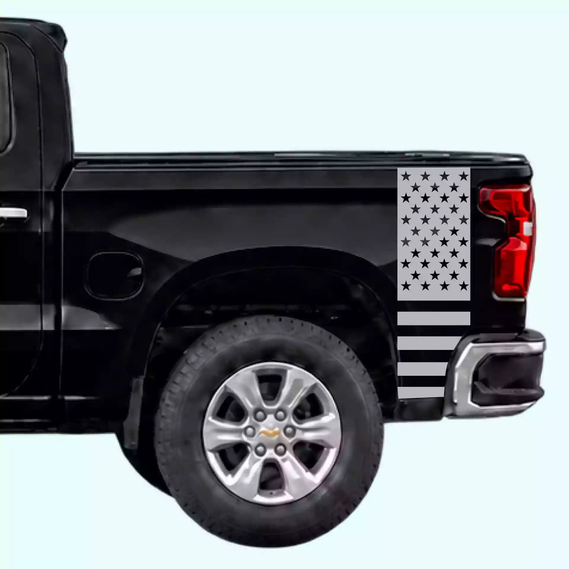 2019-present Chevrolet Silverado American Flag Bed Side Stripes Vinyl Graphics Kit Gray
