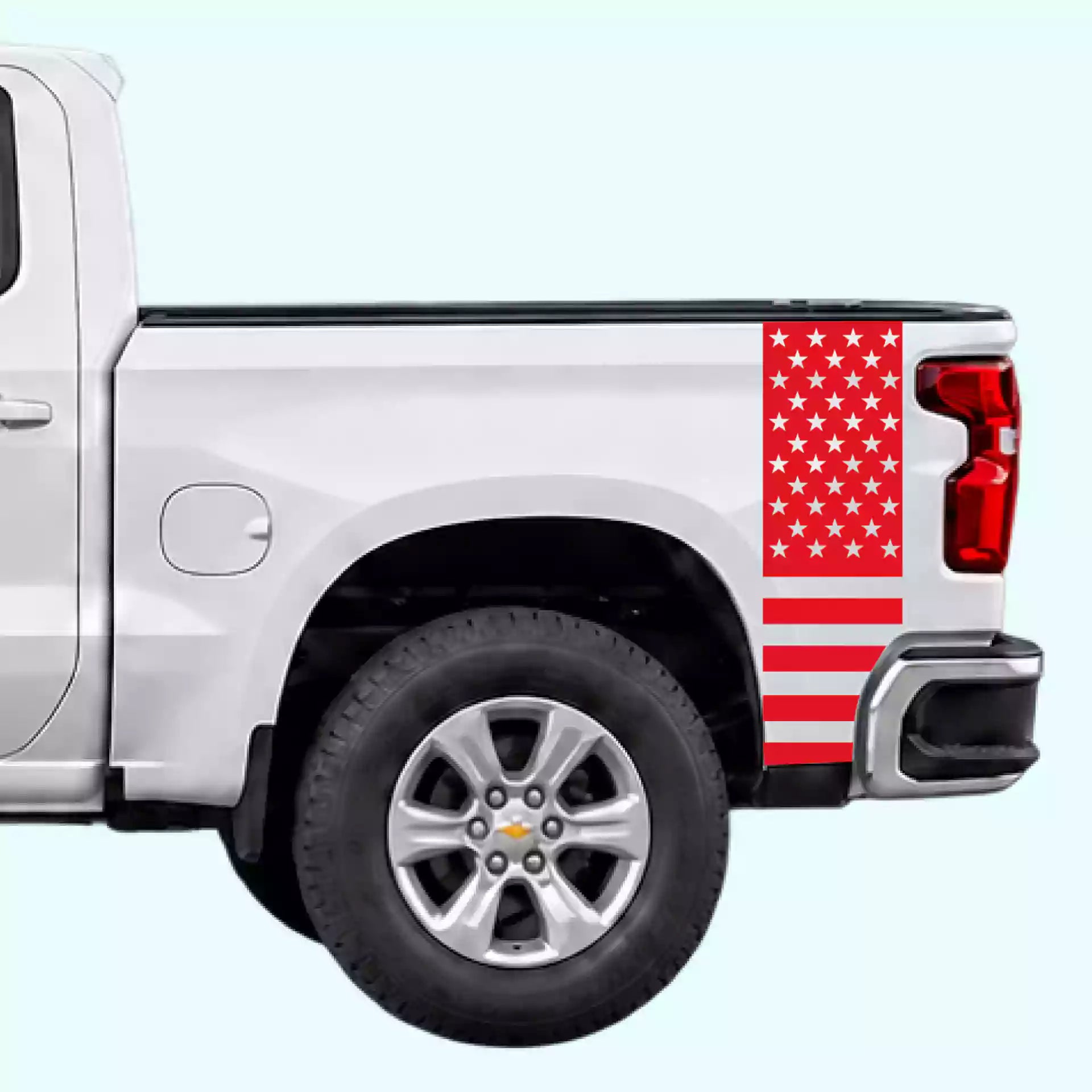 2019-present Chevrolet Silverado American Flag Bed Side Stripes Vinyl Graphics Kit Red