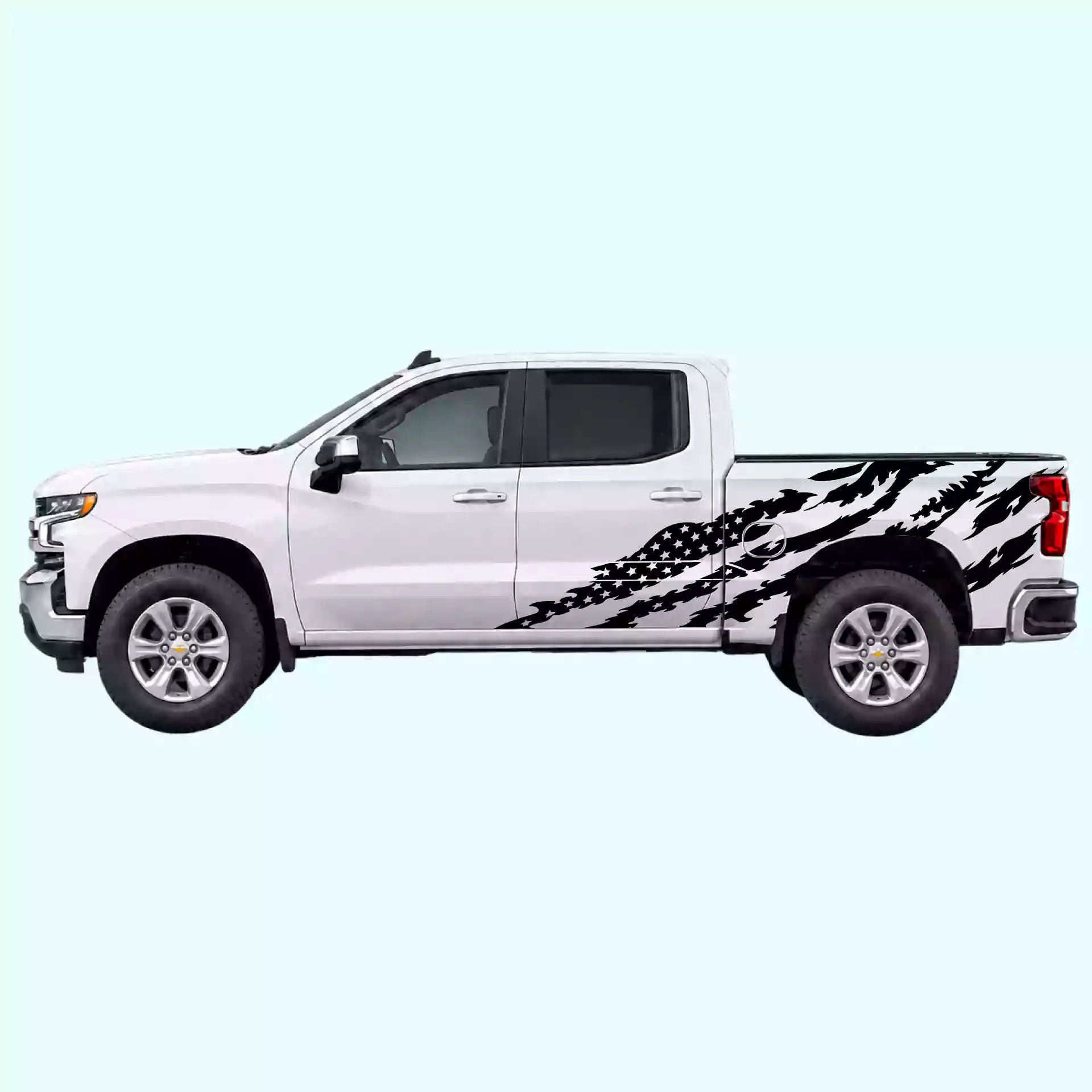 2019-present Chevrolet Silverado American Flag Side Decals Vinyl Graphics Kit Black