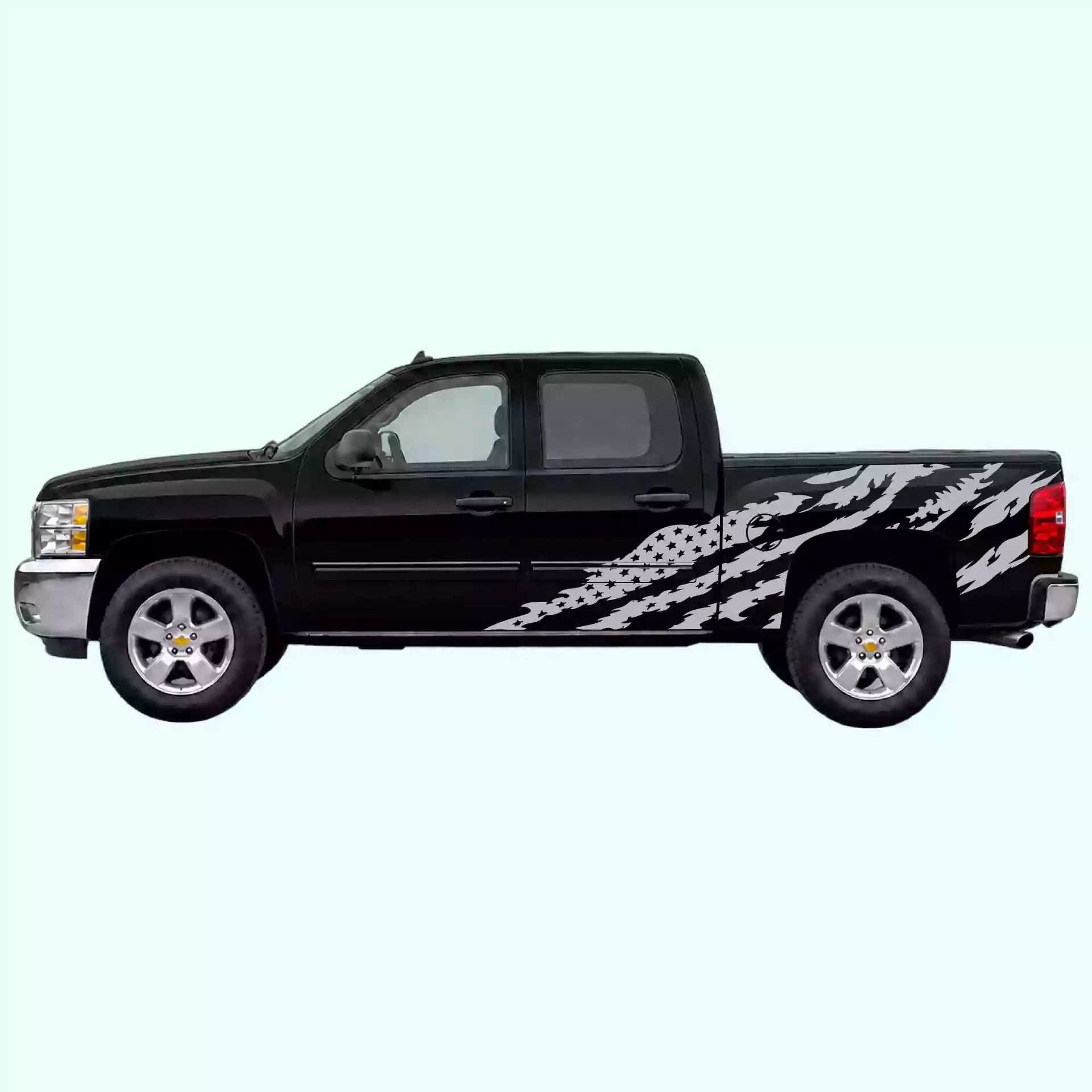 2007-2013 Chevrolet Silverado American Flag Side Decals Vinyl Graphics Kit Gray