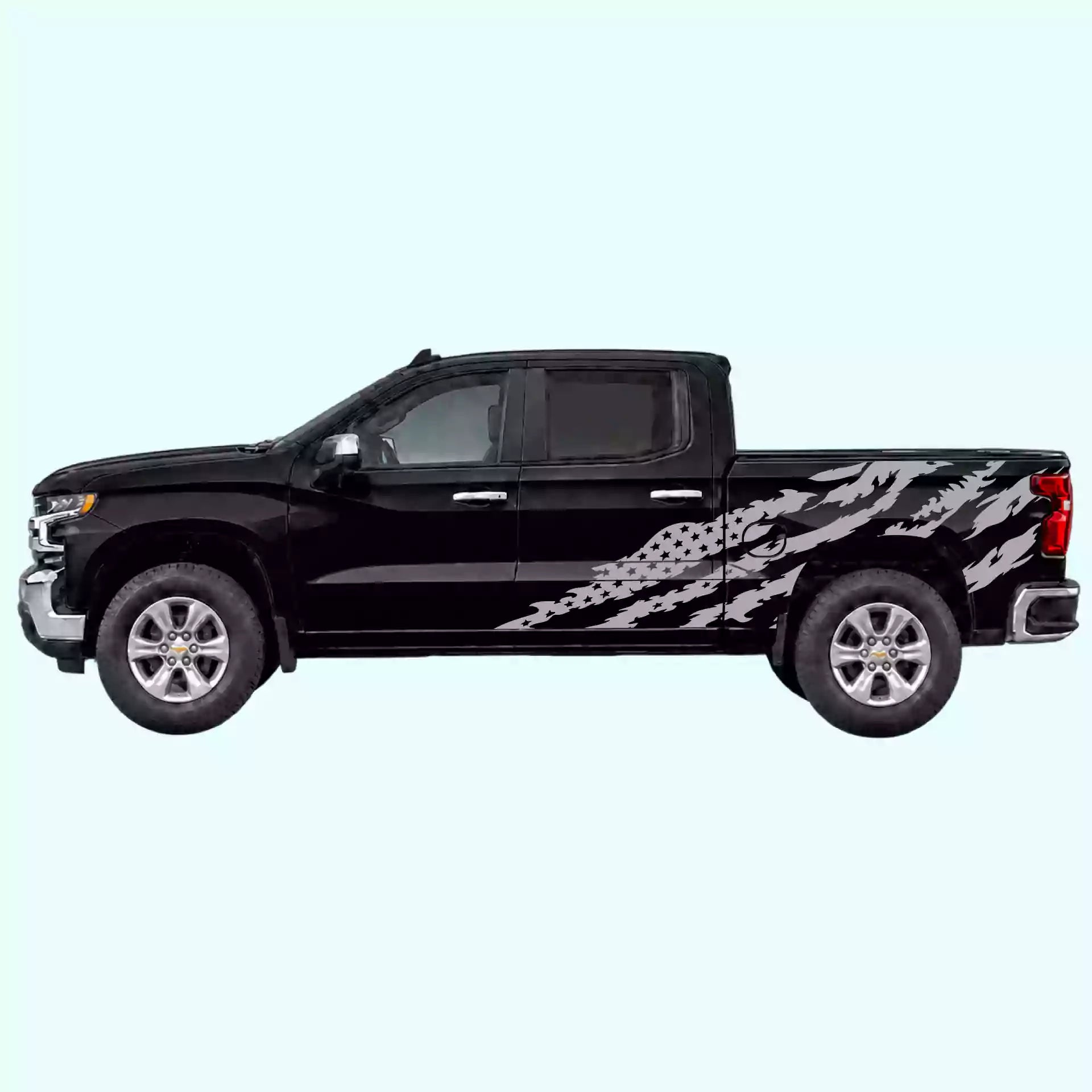2019-present Chevrolet Silverado American Flag Side Decals Vinyl Graphics Kit Gray