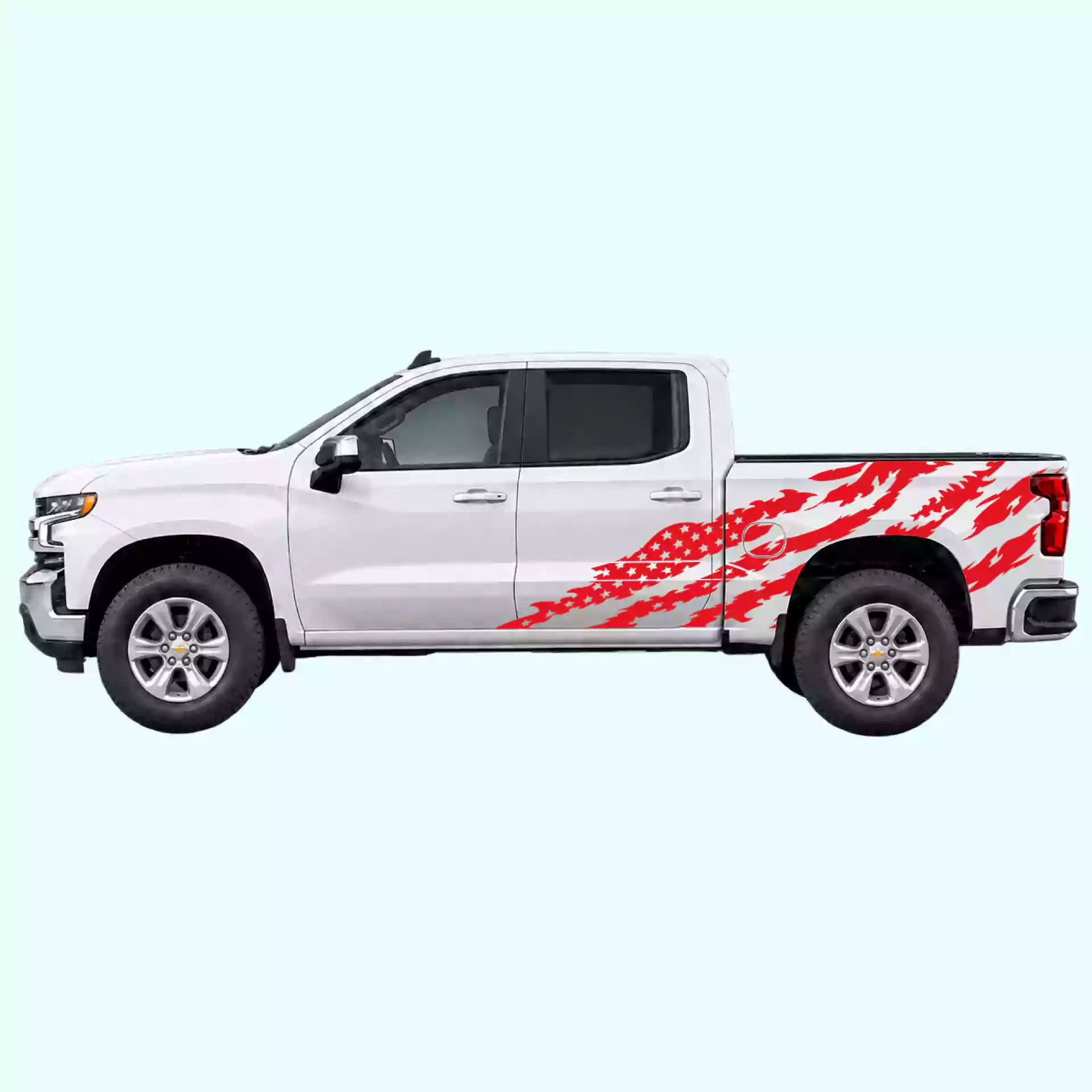 2019-present Chevrolet Silverado American Flag Side Decals Vinyl Graphics Kit Red