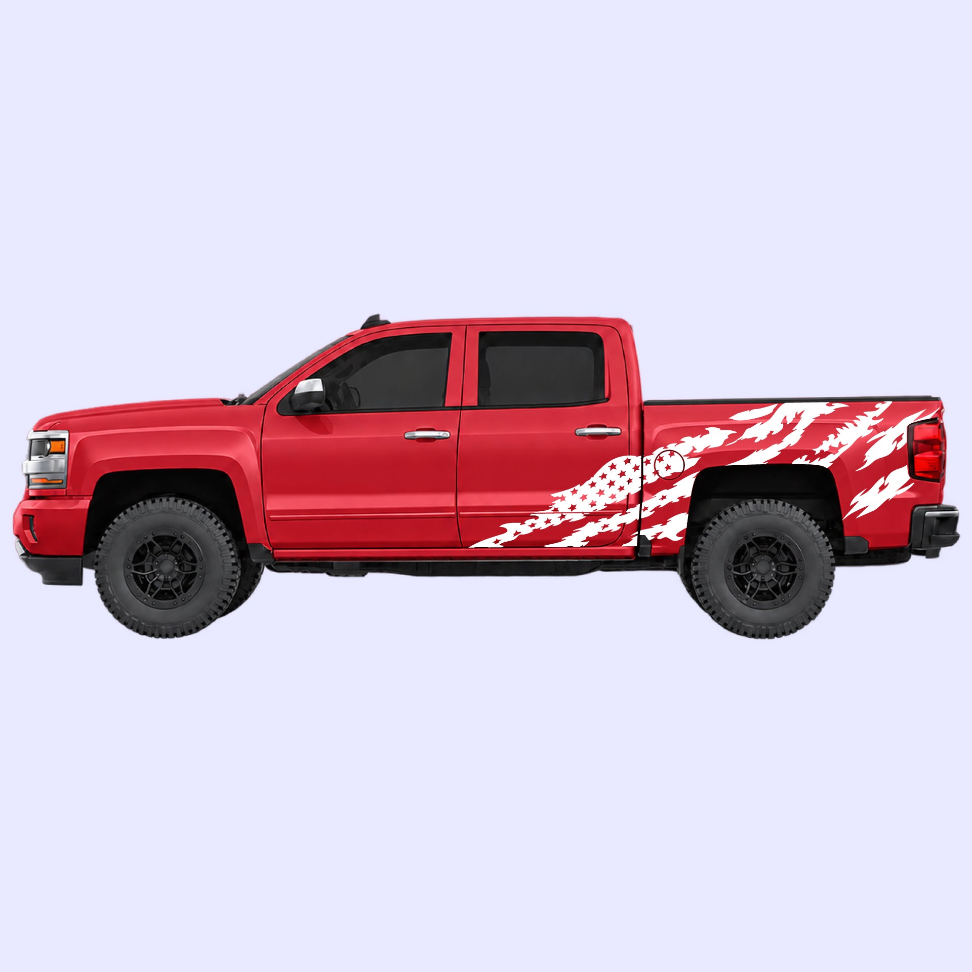 2014-2019 Chevrolet Silverado American Flag Side Decals Vinyl Graphics Kit White