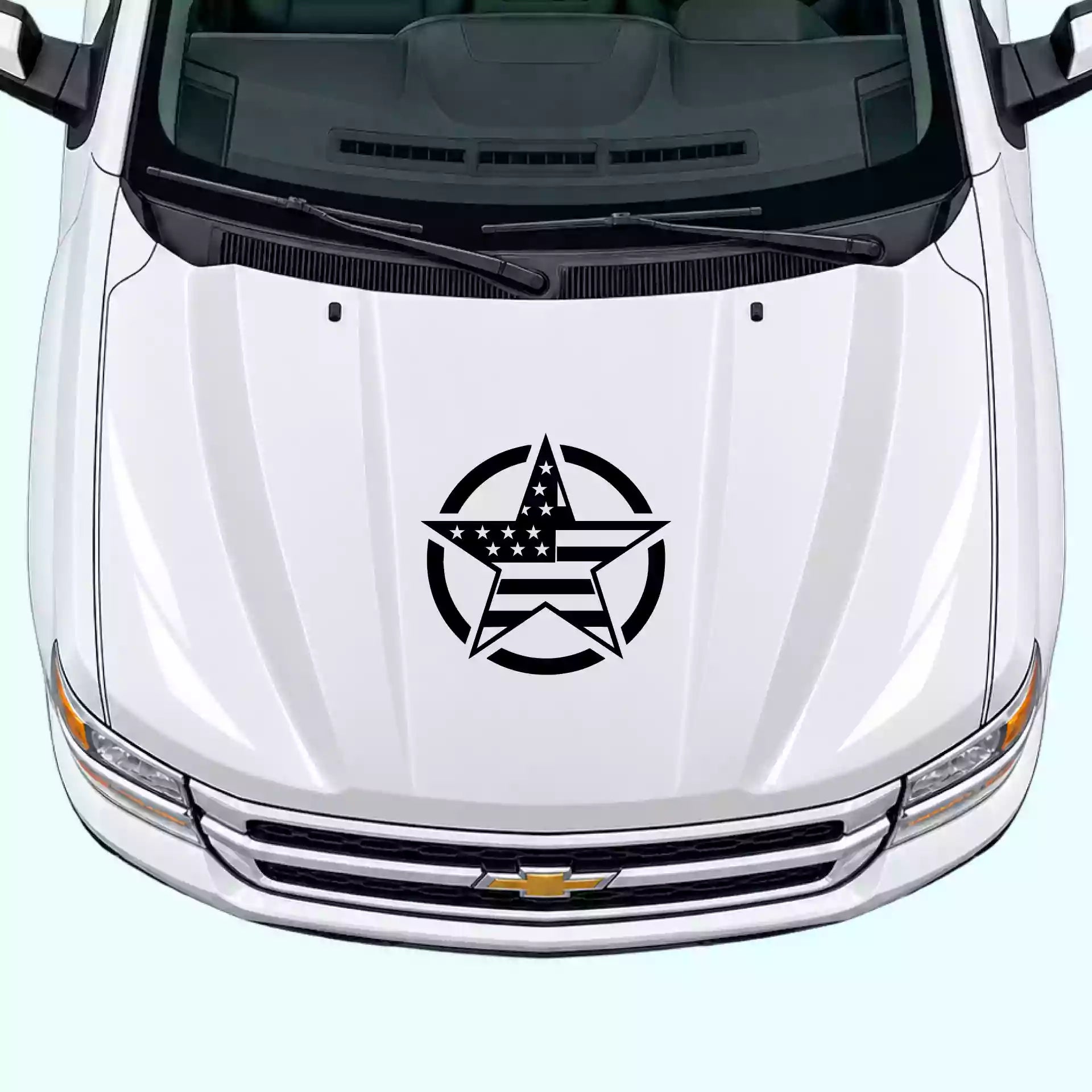2007-2013 Chevrolet Silverado Army Star Hood Decal Vinyl Graphics Kit Black