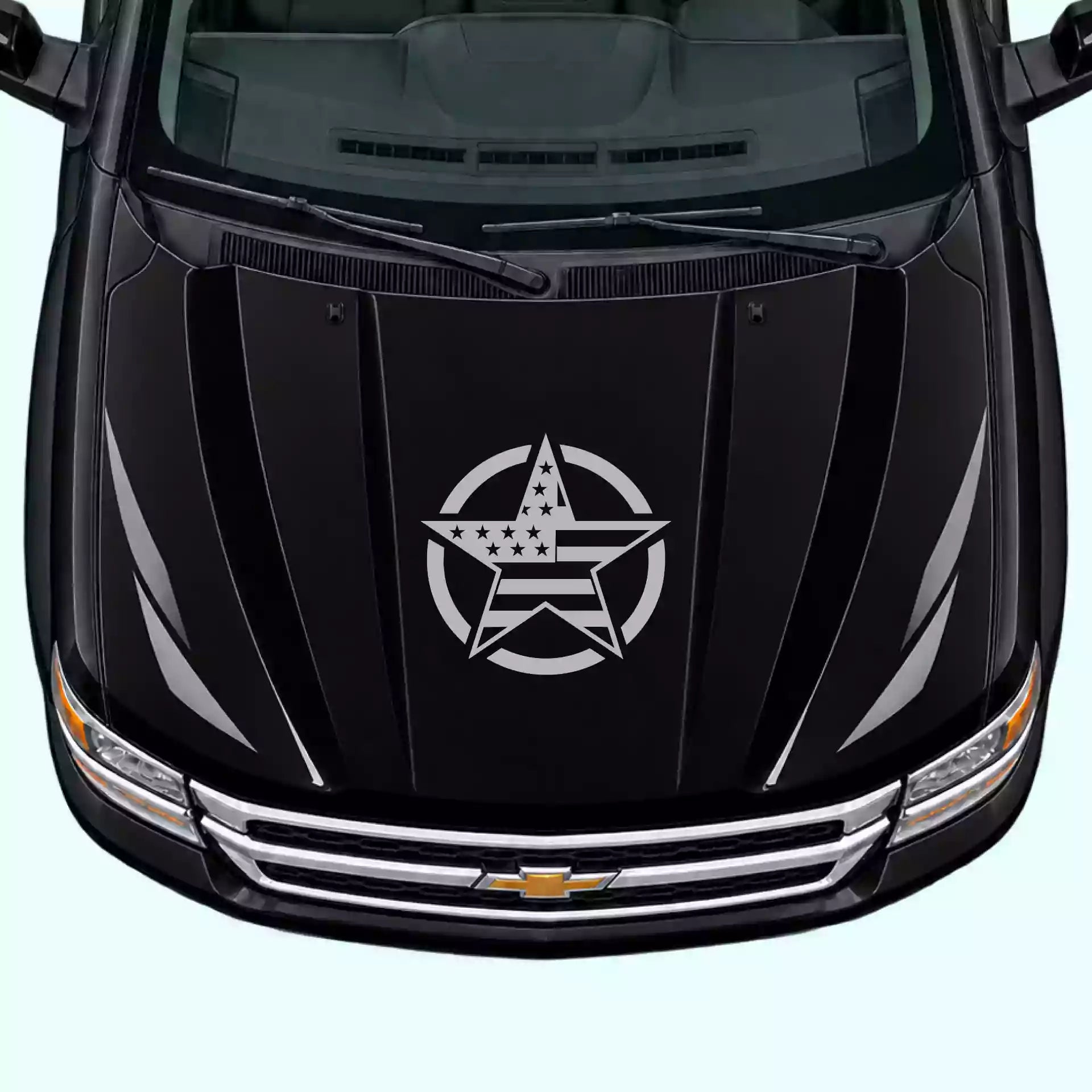 2007-2013 Chevrolet Silverado Army Star Hood Decal Vinyl Graphics Kit Gray