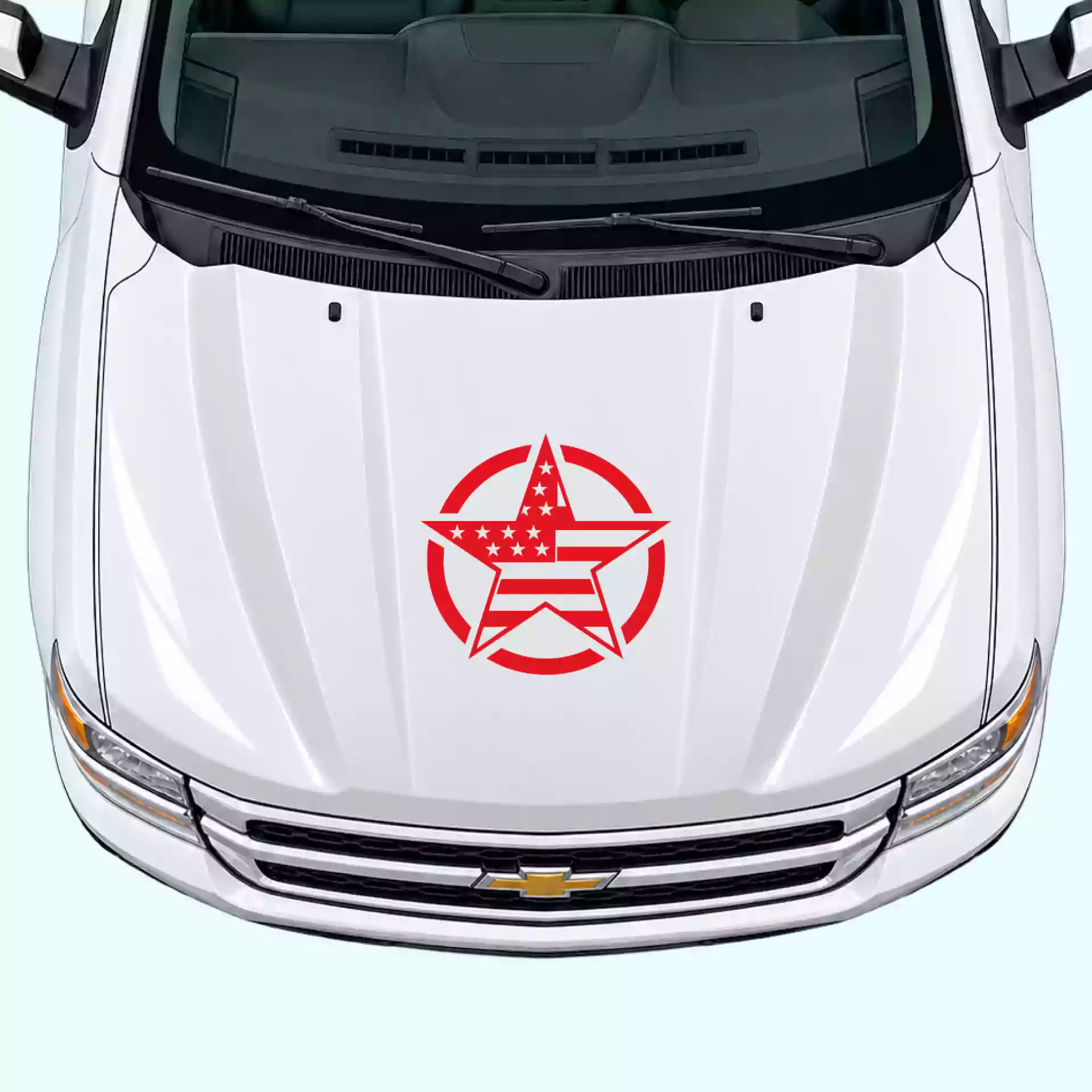 2007-2013 Chevrolet Silverado Army Star Hood Decal Vinyl Graphics Kit Red